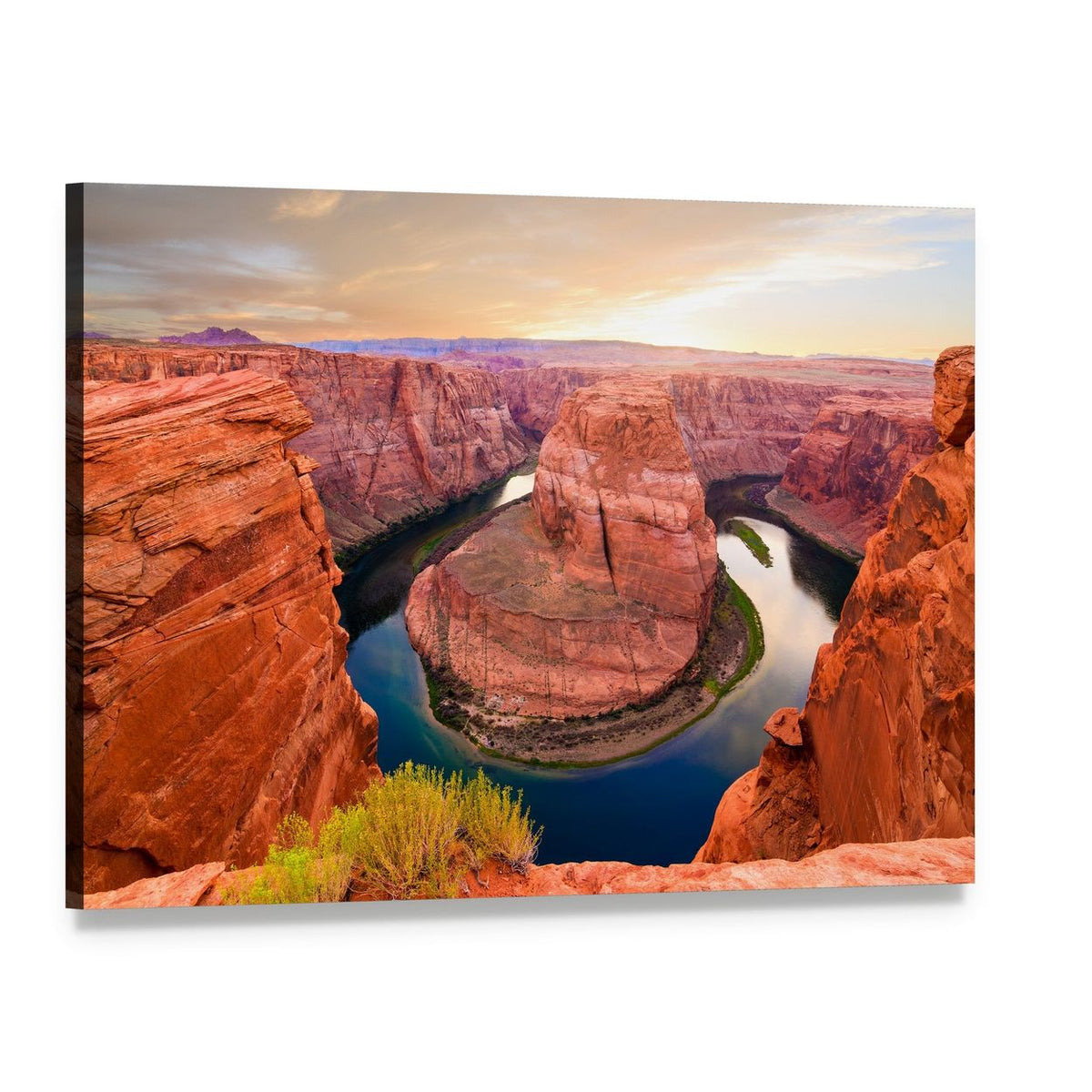 Amazing Sunset at Horseshoe Bend Canvas Wall Art, single panel gallery wrapped canvas, angled product view