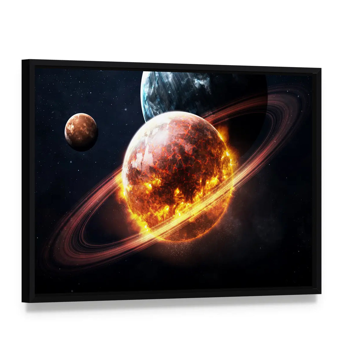 Dying Planet Canvas Wall Art, framed canvas in a black floater frame, angled product view