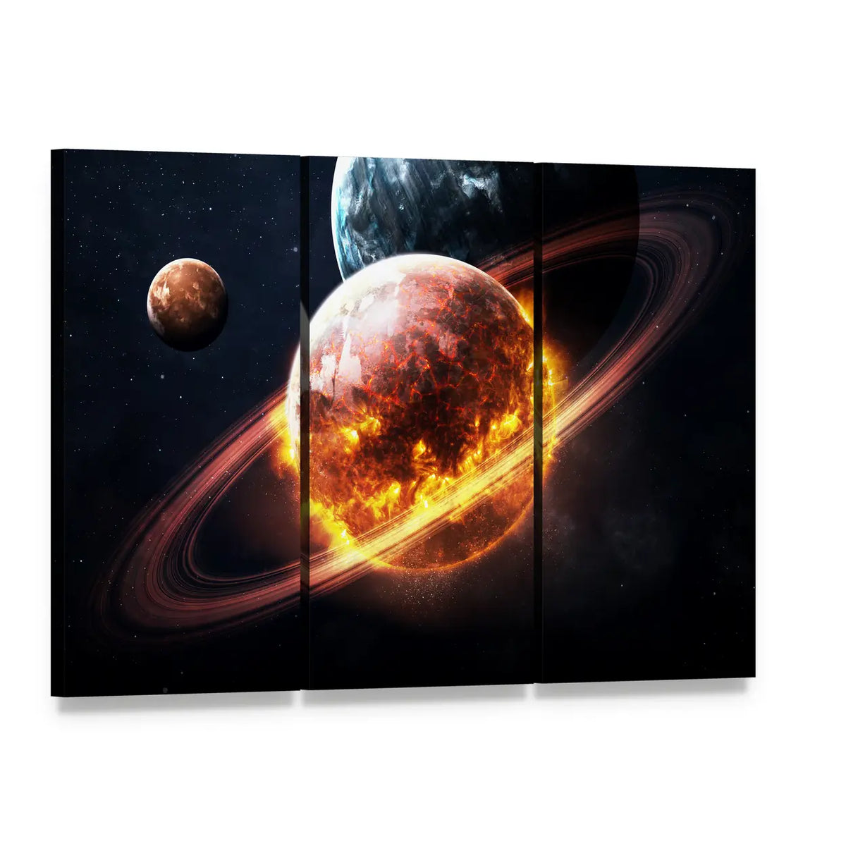 Dying Planet Canvas Wall Art, 3 panel 3 Horizontal layout gallery wrapped canvas set, angled product view