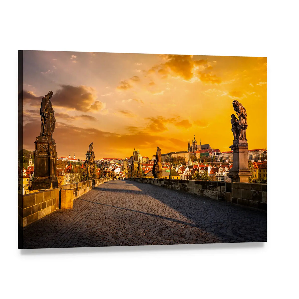 Charles Bridge and Prague Castle at Sunset Canvas Wall Art, single panel gallery wrapped canvas, angled product view