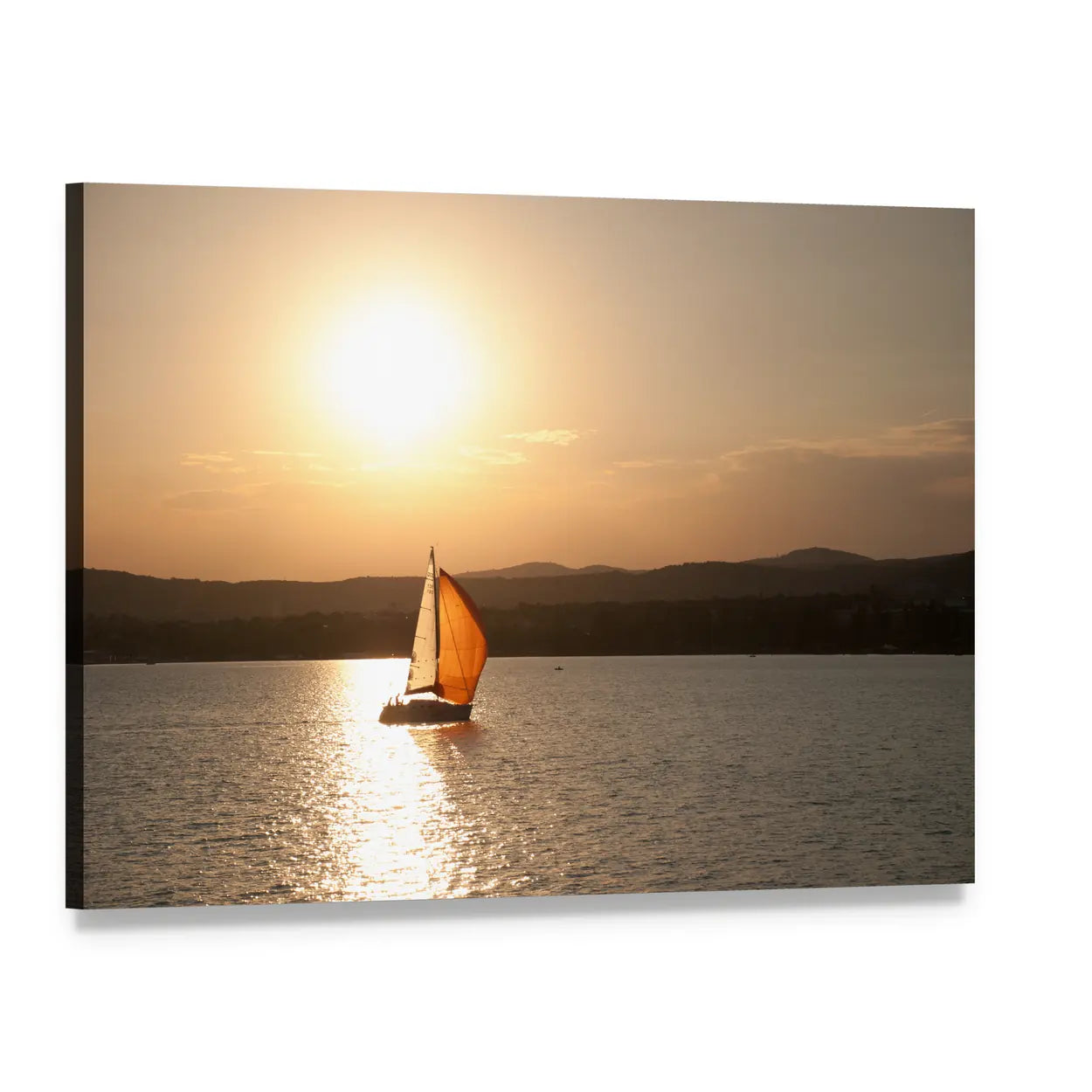 Sunset at Lake Balaton Canvas Wall Art, single panel gallery wrapped canvas, angled product view