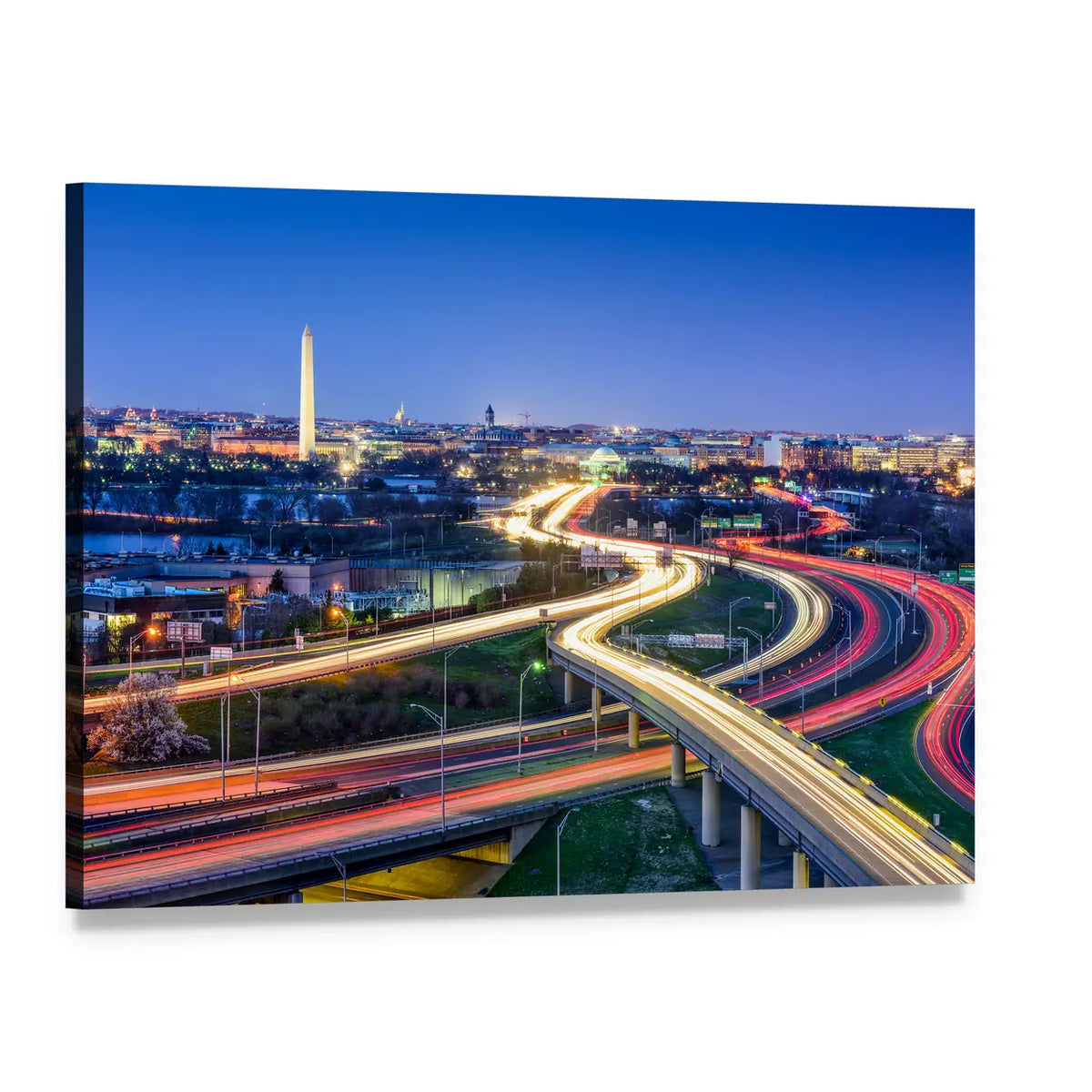 Washington D.c. Skyline with Light Trails Canvas Wall Art, single panel gallery wrapped canvas, angled product view
