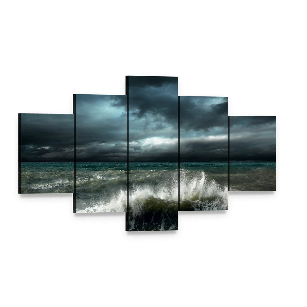 Storm Seascape Canvas Wall Art, 5 panel 5 Star layout gallery wrapped canvas set, angled product view