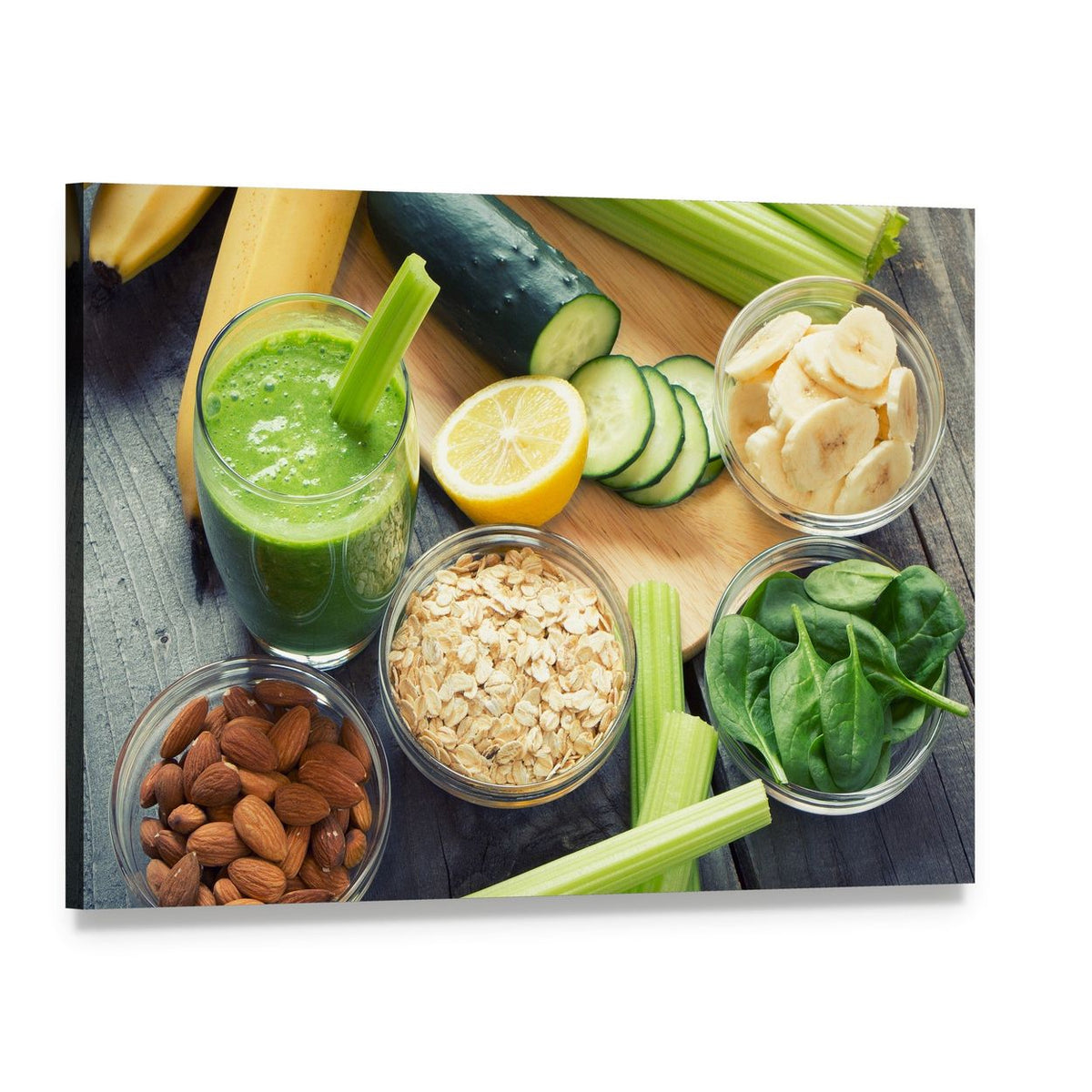 Smoothie with Fresh Fruits and Vegetables Canvas Wall Art, single panel gallery wrapped canvas, angled product view