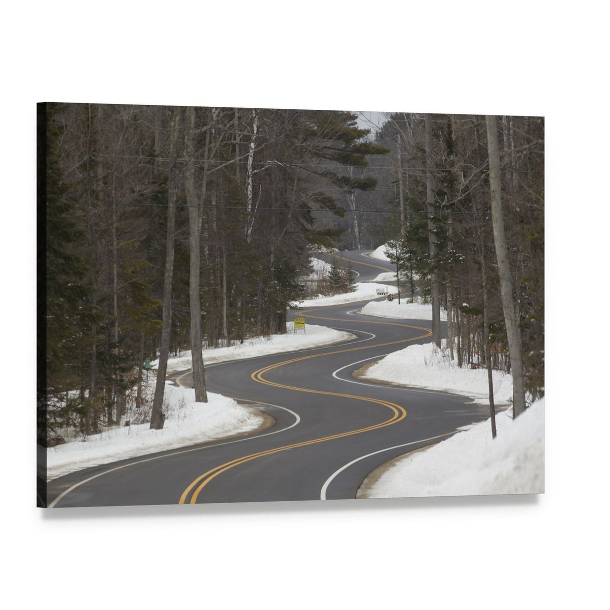 Winding Road in Winter Canvas Wall Art, single panel gallery wrapped canvas, angled product view