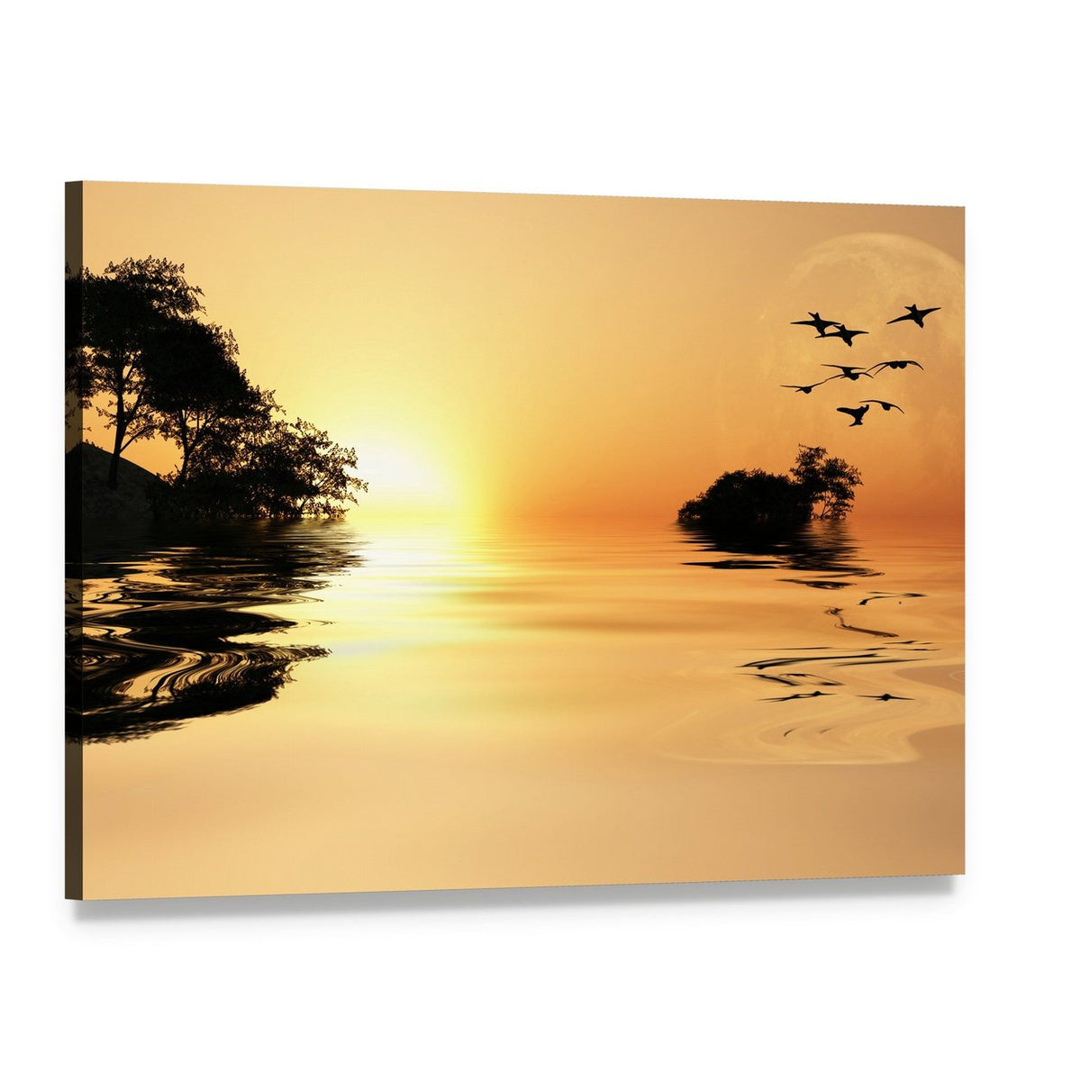 Sunrise Over Lake Canvas Wall Art, single panel gallery wrapped canvas, angled product view
