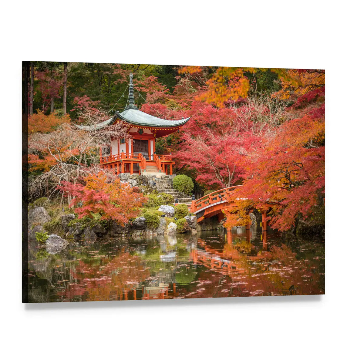 Daigoji Temple Pagoda with Vermilion Bridge Canvas Wall Art, single panel gallery wrapped canvas, angled product view