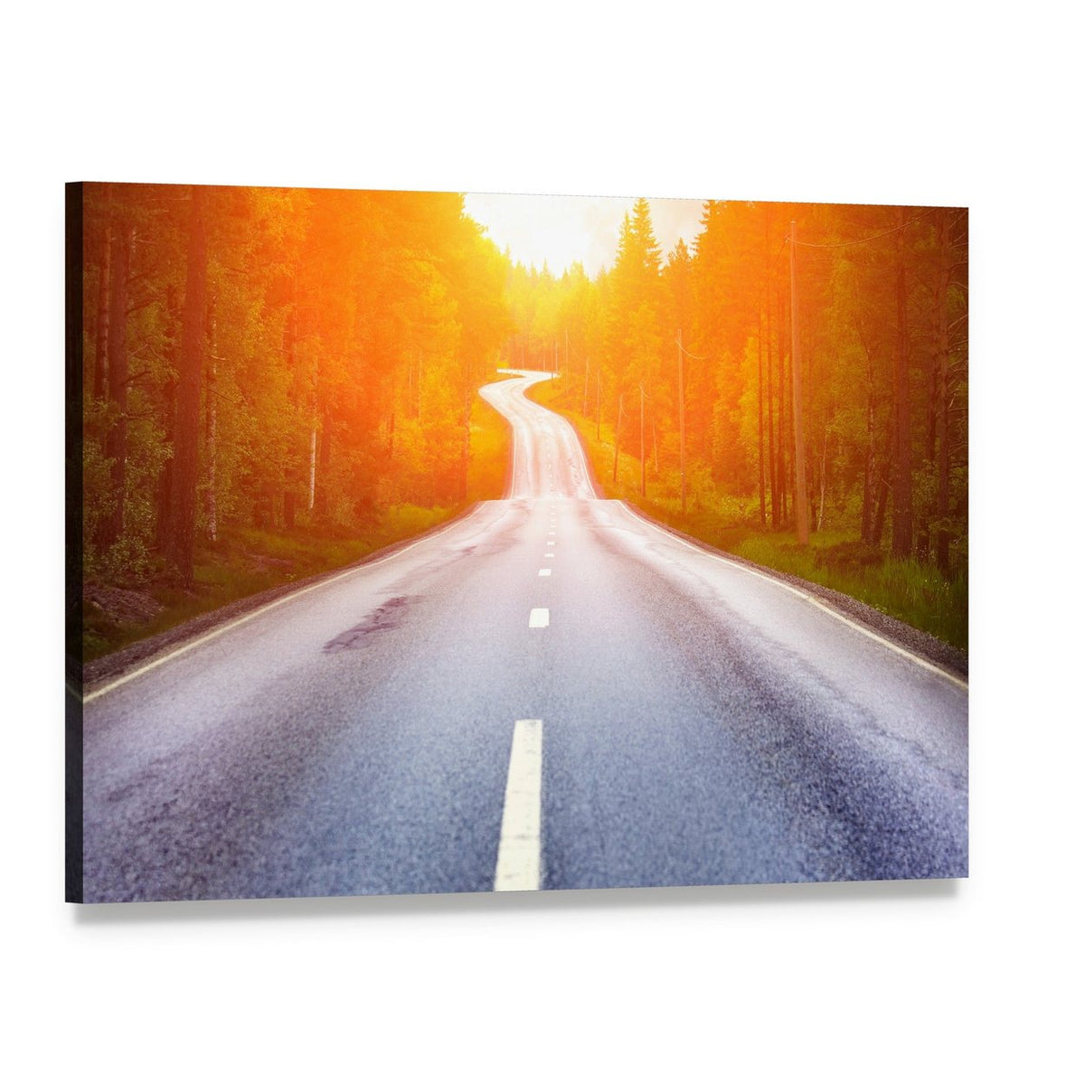 Swedish Country Road at Sunset Canvas Wall Art, single panel gallery wrapped canvas, angled product view