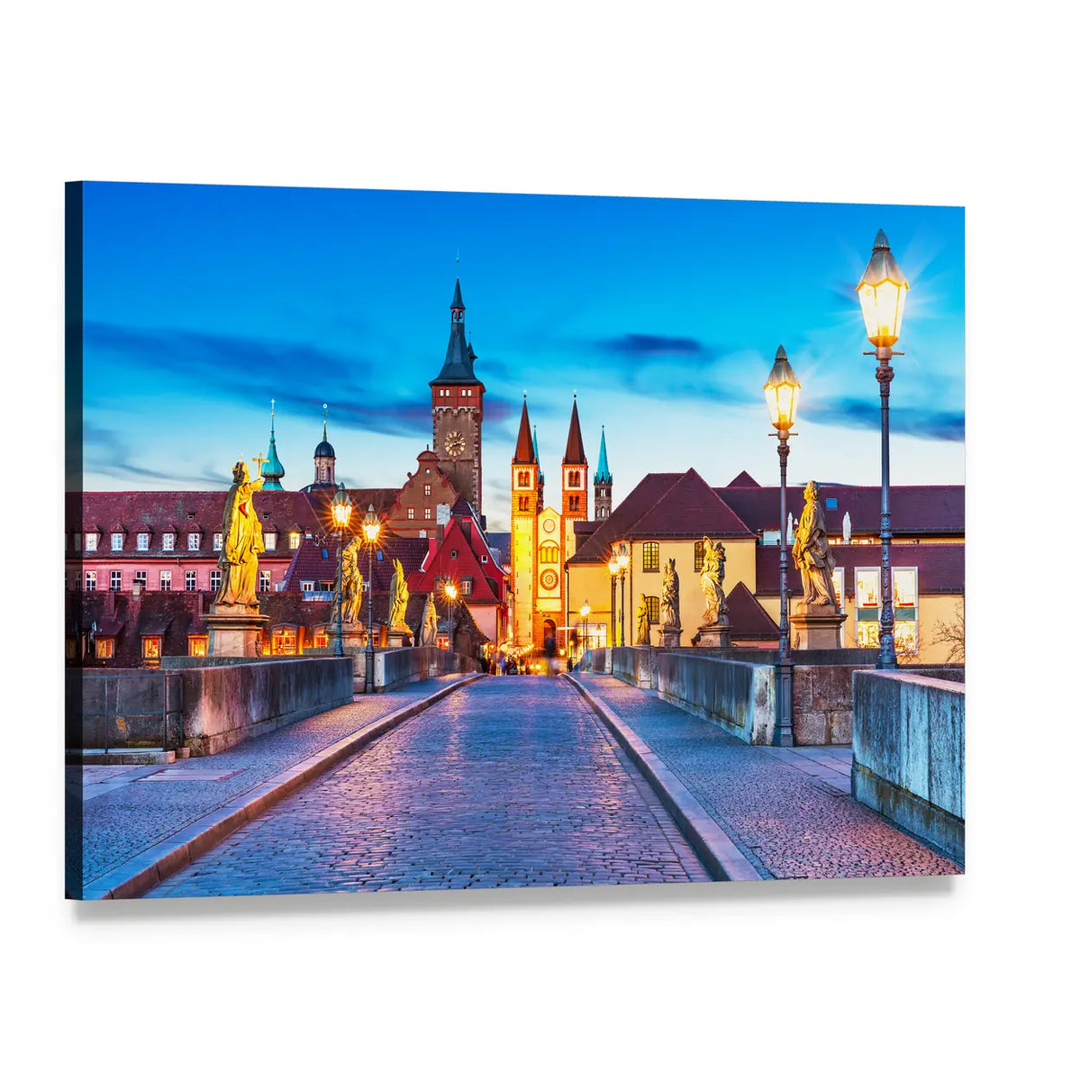 Wurzburg Old Town at Twilight Canvas Wall Art, single panel gallery wrapped canvas, angled product view