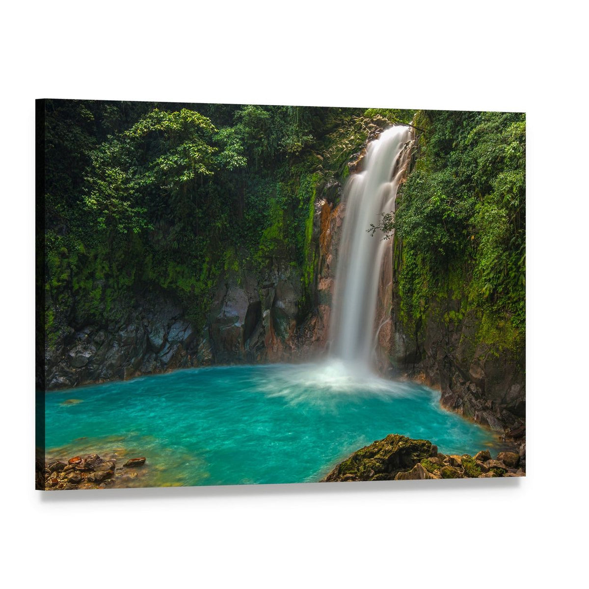 Rio Celeste Waterfall Costa Rica Canvas Wall Art, single panel gallery wrapped canvas, angled product view