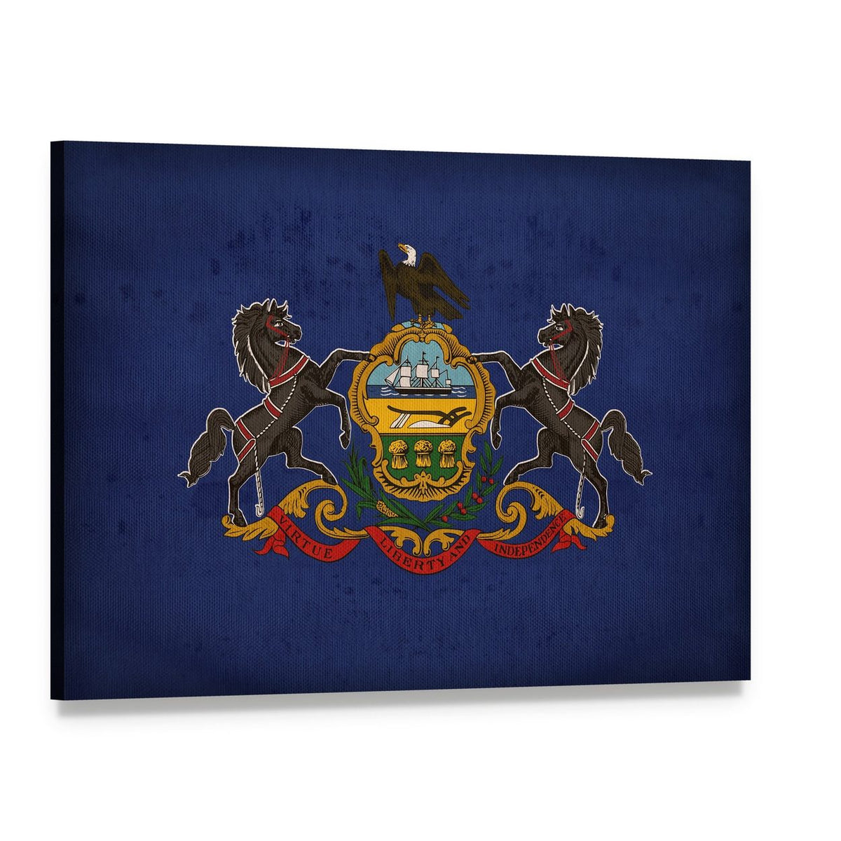 Pennsylvania State Flag Canvas Wall Art, single panel gallery wrapped canvas, angled product view