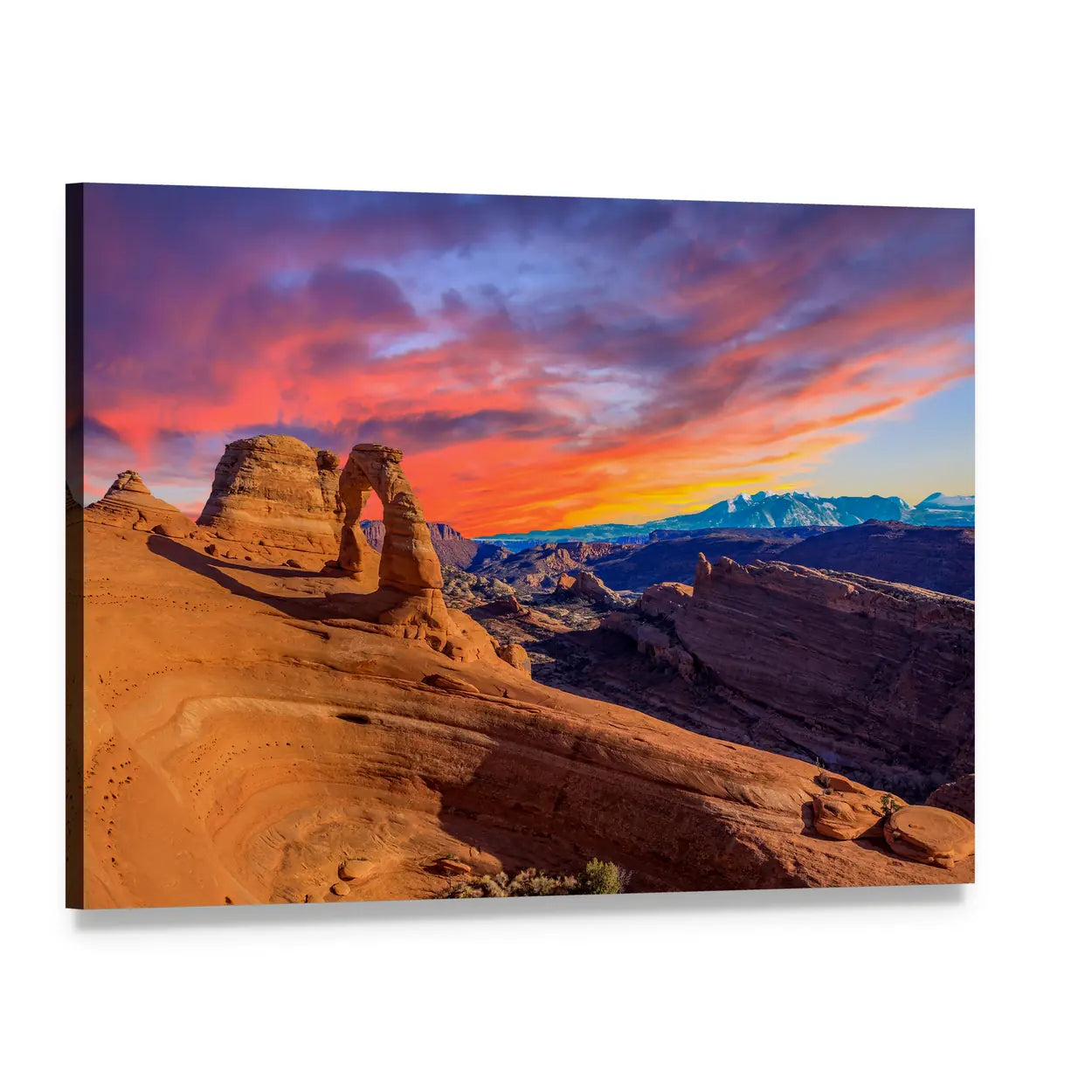 Sunset Over Delicate Arch, Arches National Park Canvas Wall Art, single panel gallery wrapped canvas, angled product view