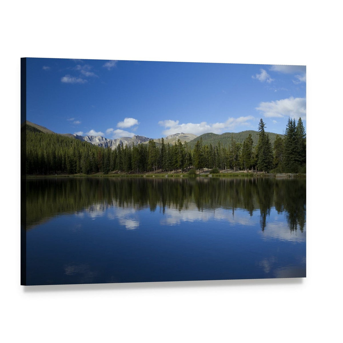 Snow-capped Echo Lake Mountain Canvas Wall Art, single panel gallery wrapped canvas, angled product view