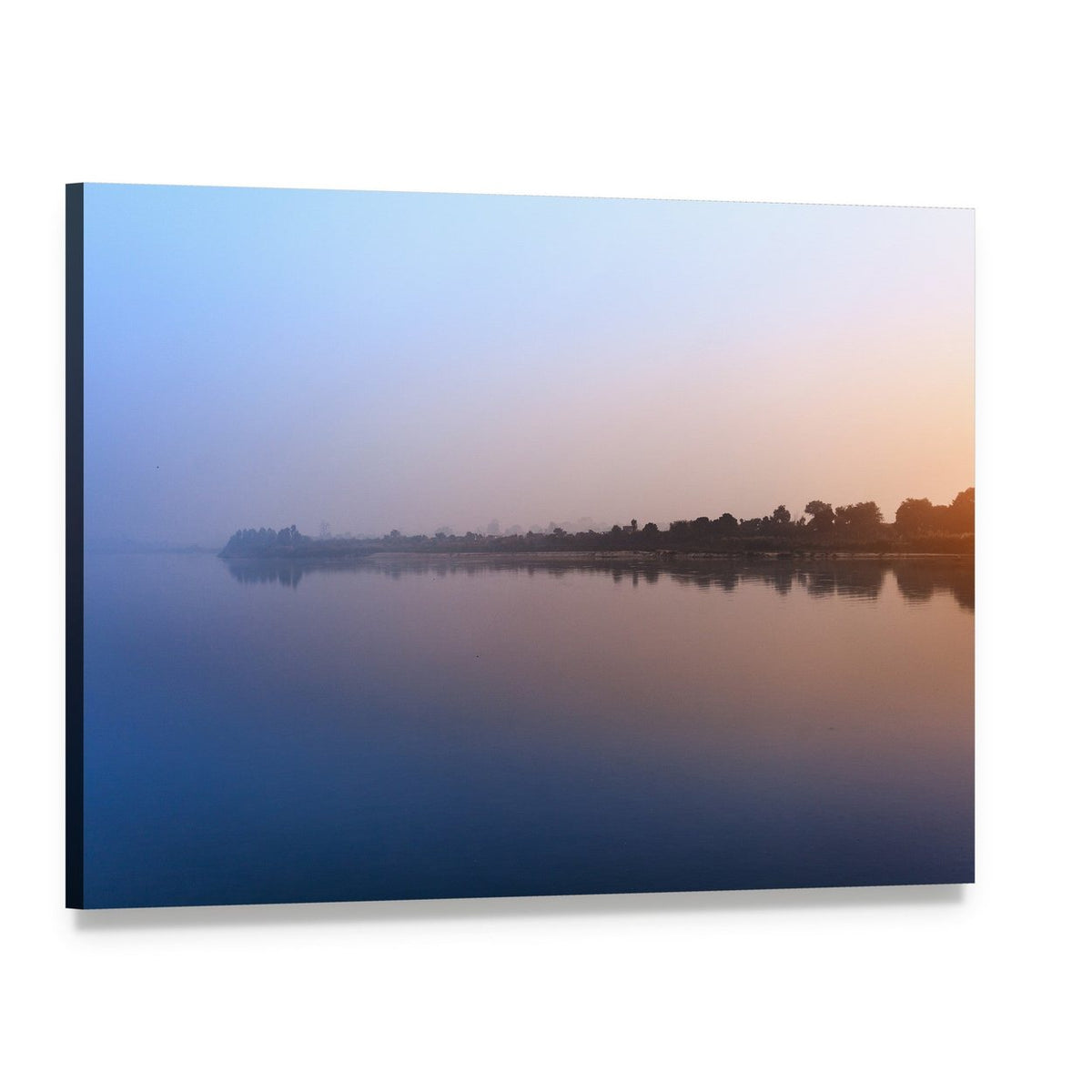 Ganga River Morning Canvas Wall Art, single panel gallery wrapped canvas, angled product view