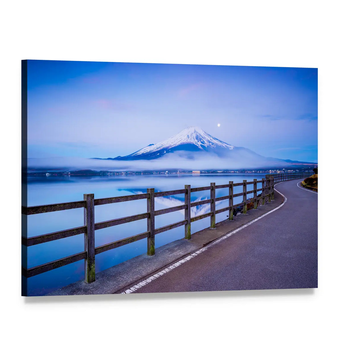 Yamanaka Lake with Mount Fuji at Blue Hour Canvas Wall Art, single panel gallery wrapped canvas, angled product view