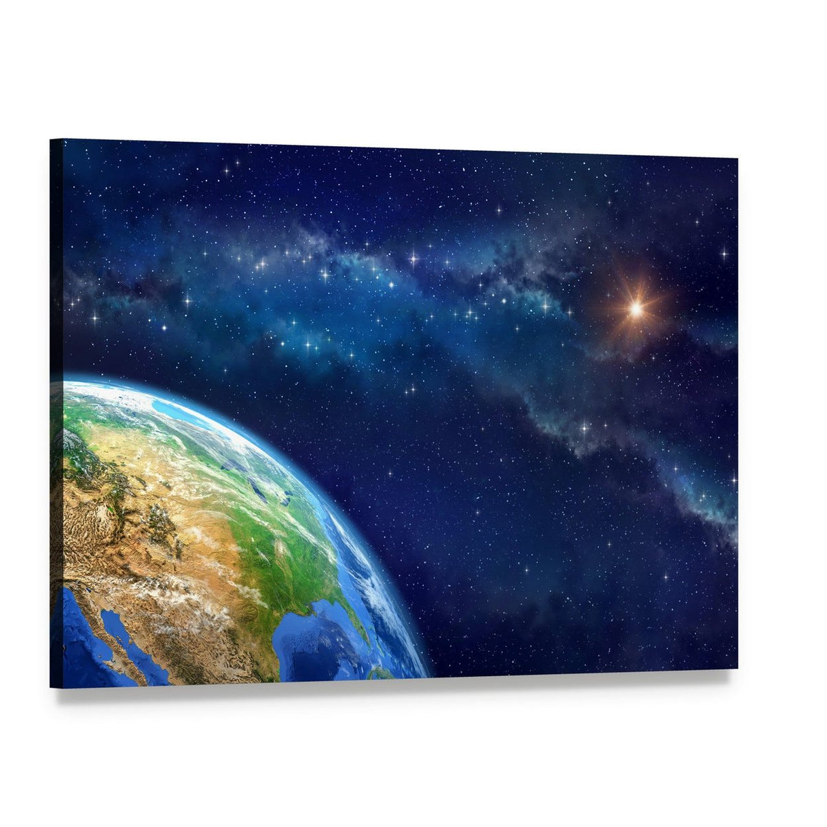 Earth from Space Canvas Wall Art, single panel gallery wrapped canvas, angled product view