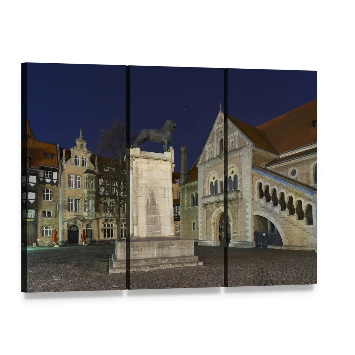 Braunschweig at Night Canvas Wall Art, 3 panel 3 Horizontal layout gallery wrapped canvas set, angled product view