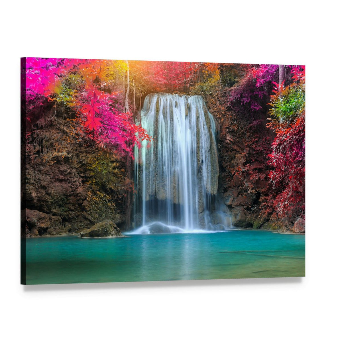 Waterfall at Colorful Place Canvas Wall Art, single panel gallery wrapped canvas, angled product view