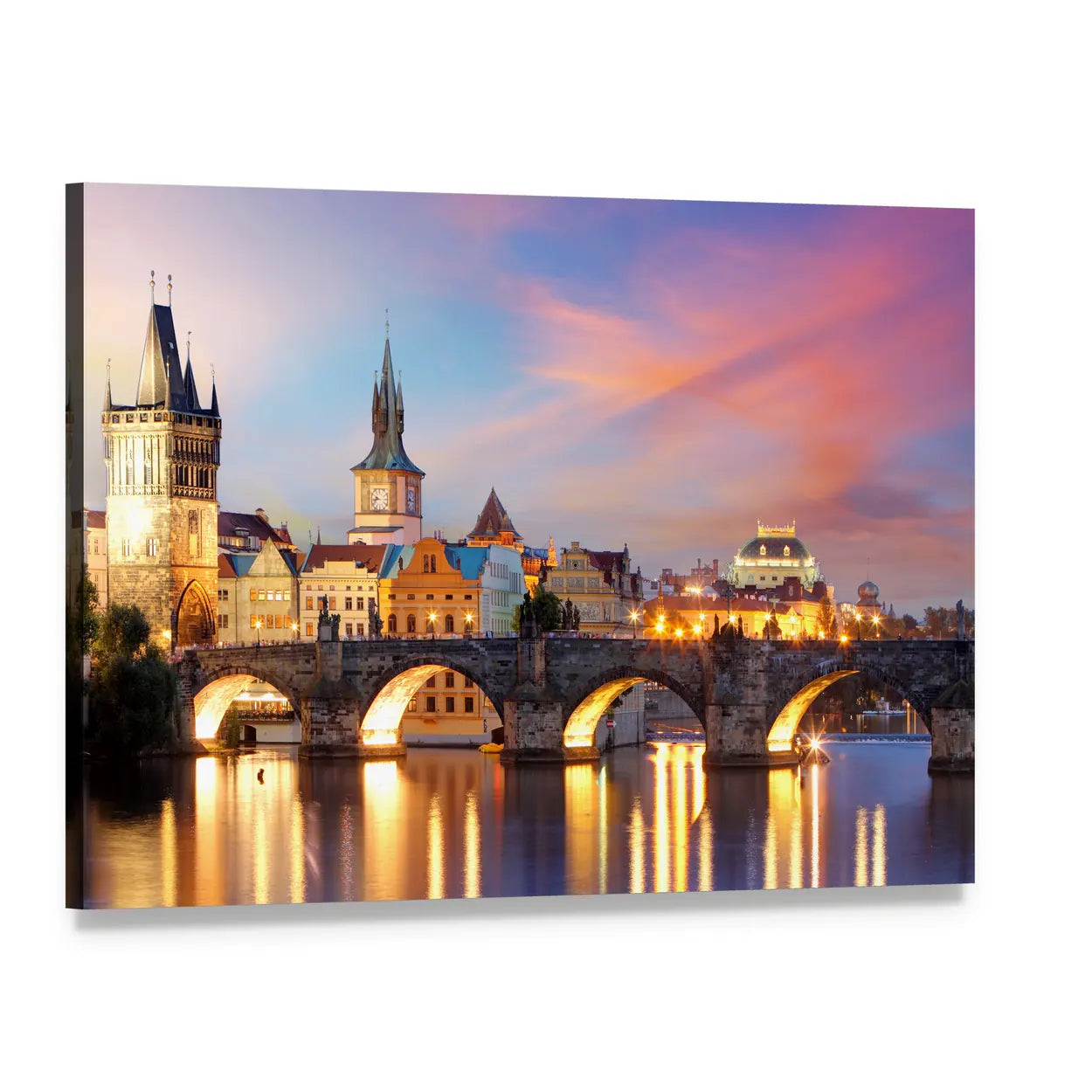 Charles Bridge at Dusk Canvas Wall Art, single panel gallery wrapped canvas, angled product view