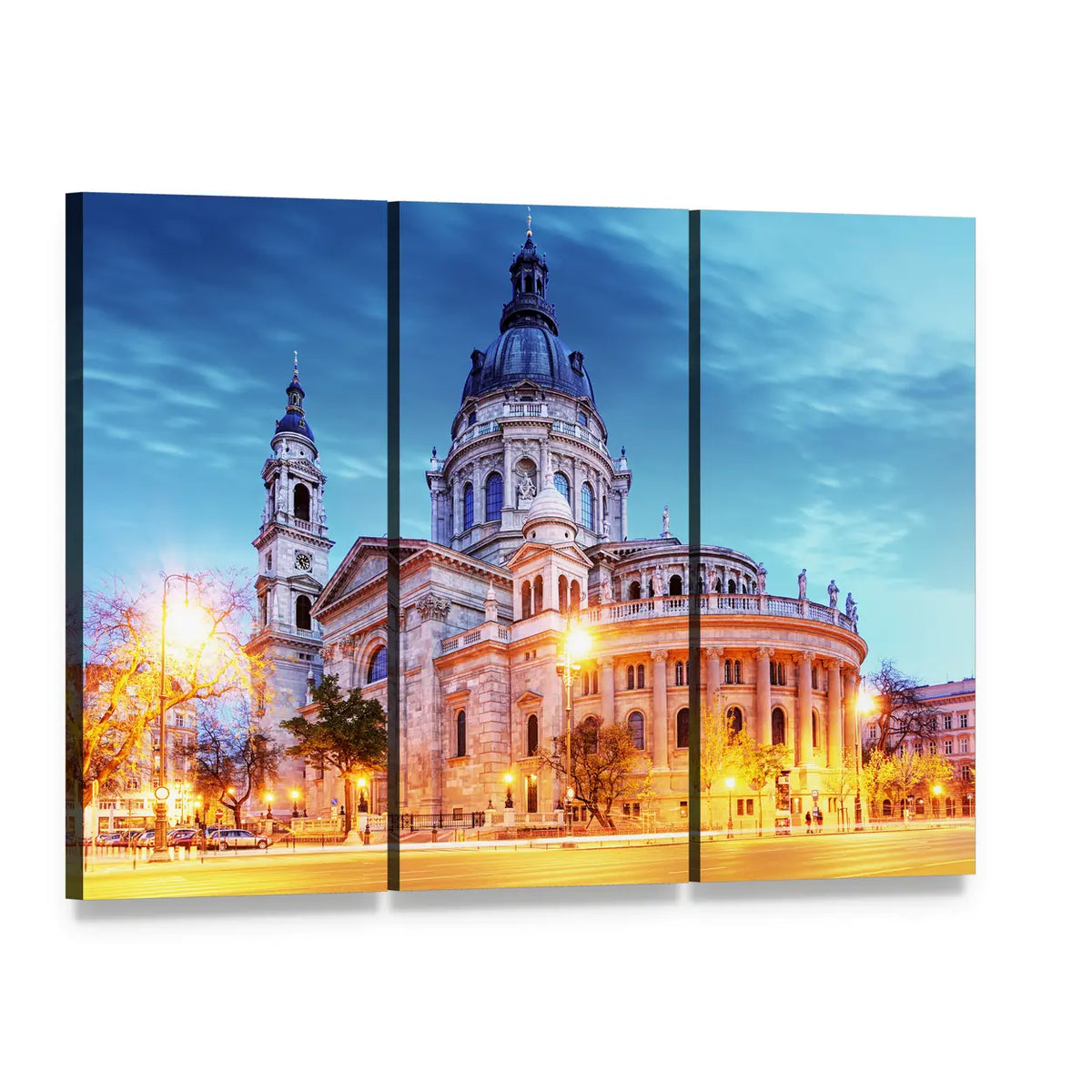 St. Stephen's Basilica, Budapest Canvas Wall Art, 3 panel 3 Horizontal layout gallery wrapped canvas set, angled product view