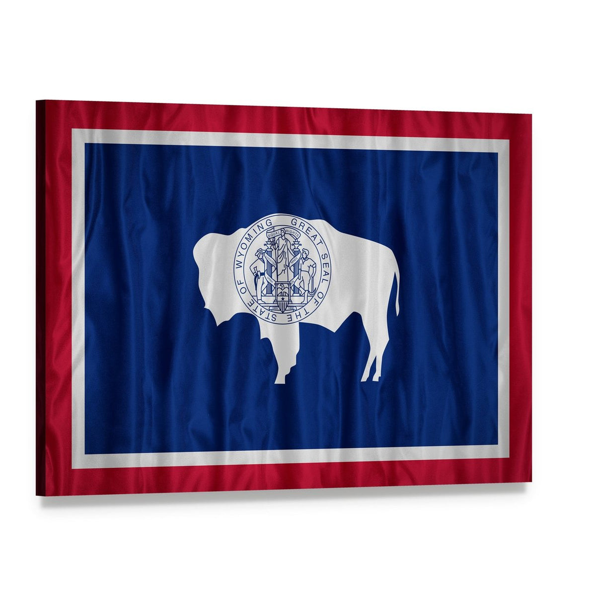 Wyoming State Seal and Bison Flag Canvas Wall Art, single panel gallery wrapped canvas, angled product view
