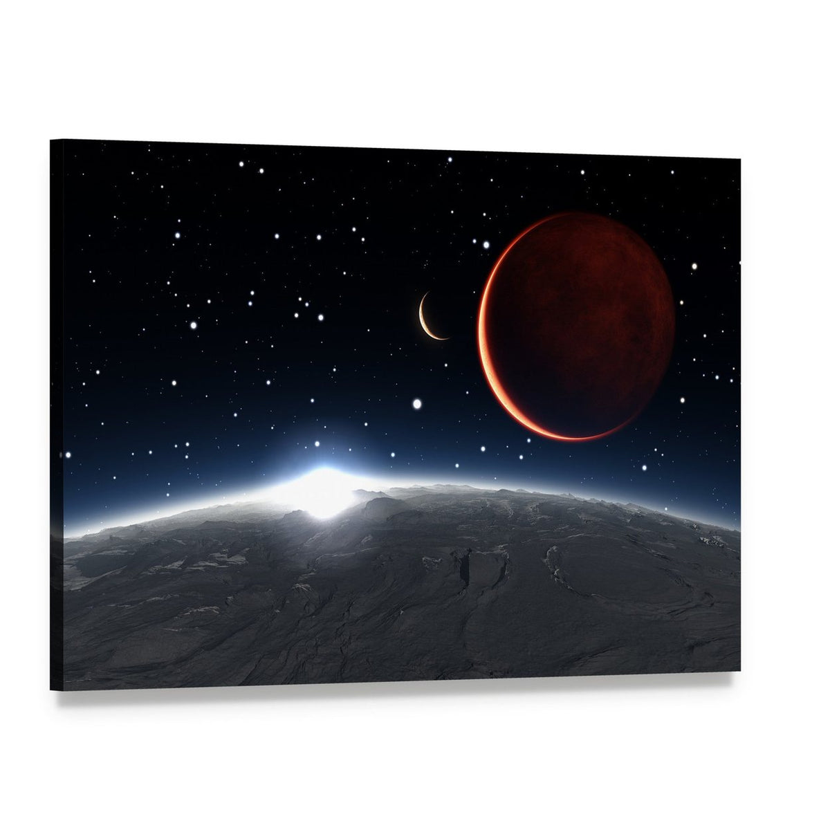 Sunrise Over Phobos and Mars Canvas Wall Art, single panel gallery wrapped canvas, angled product view