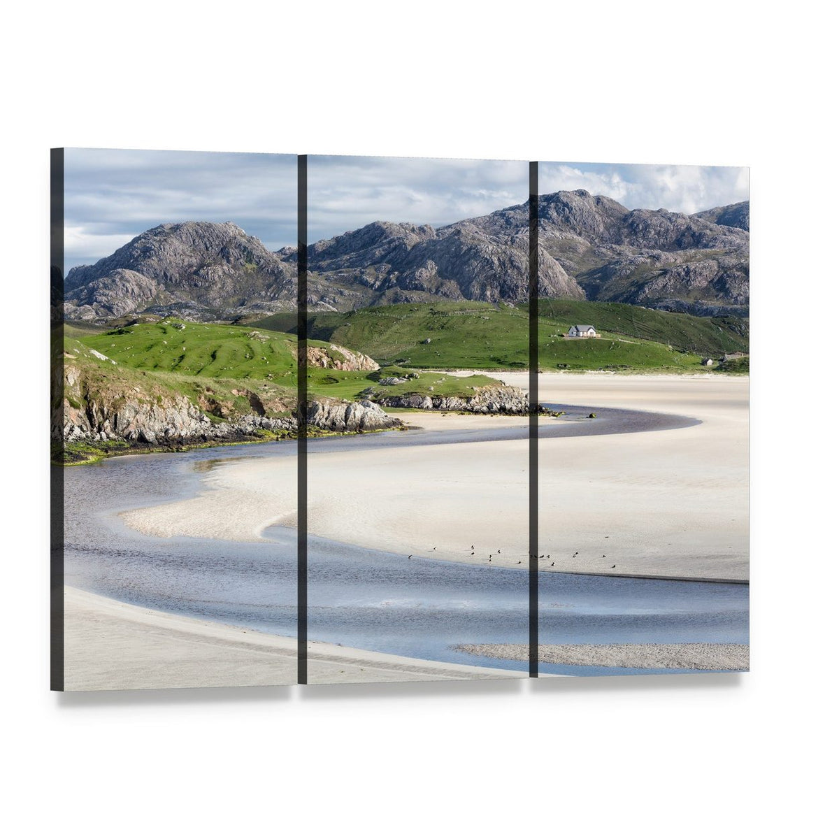 Low Tide at Uig Beach Canvas Wall Art, 3 panel 3 Horizontal layout gallery wrapped canvas set, angled product view