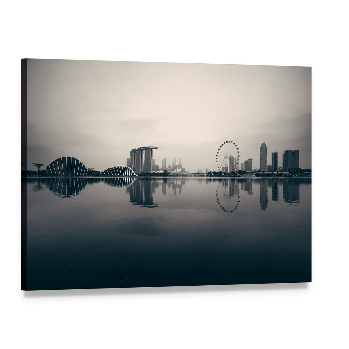 Singapore Skyline with Waterfront Reflection Canvas Wall Art, single panel gallery wrapped canvas, angled product view