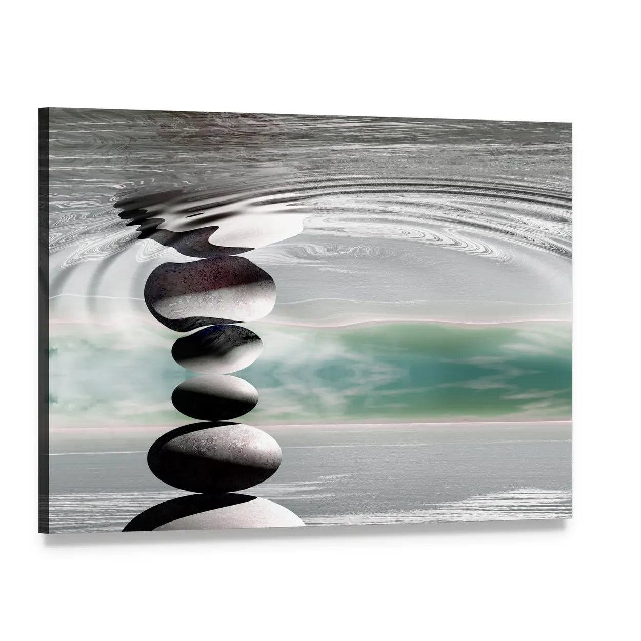 Zen Stones Canvas Wall Art, single panel gallery wrapped canvas, angled product view