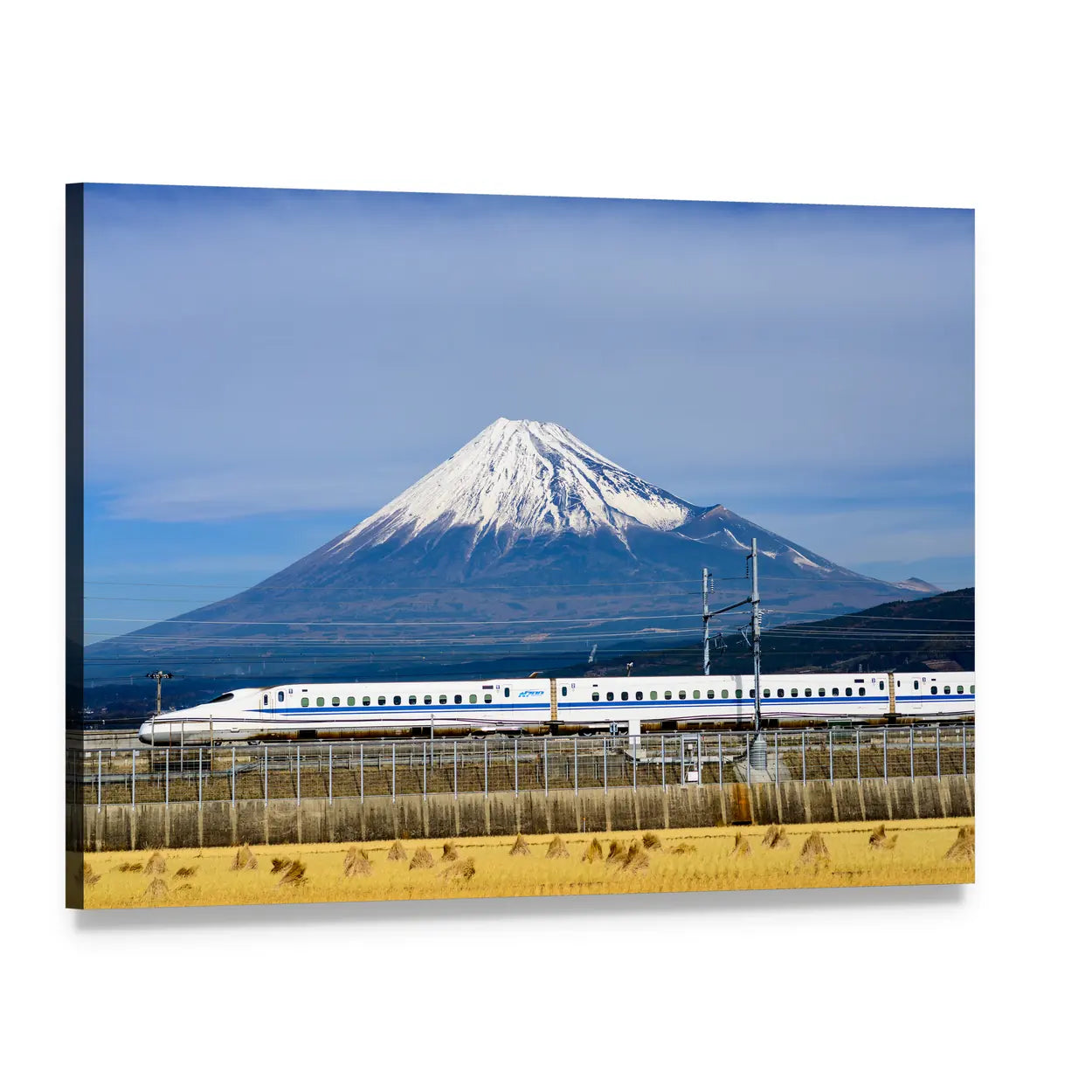 Shinkansen and Mount Fuji Canvas Wall Art, single panel gallery wrapped canvas, angled product view