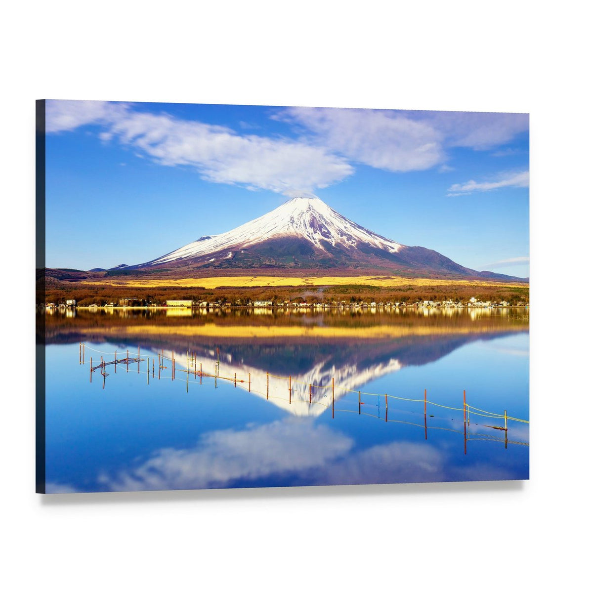 Mt Fuji Reflected in Lake Yamanaka Canvas Wall Art, single panel gallery wrapped canvas, angled product view
