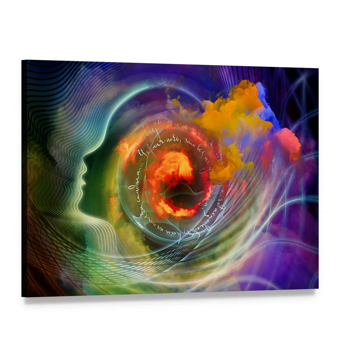 Silhouetted Profile with Fractal Vortex Canvas Wall Art, single panel gallery wrapped canvas, angled product view