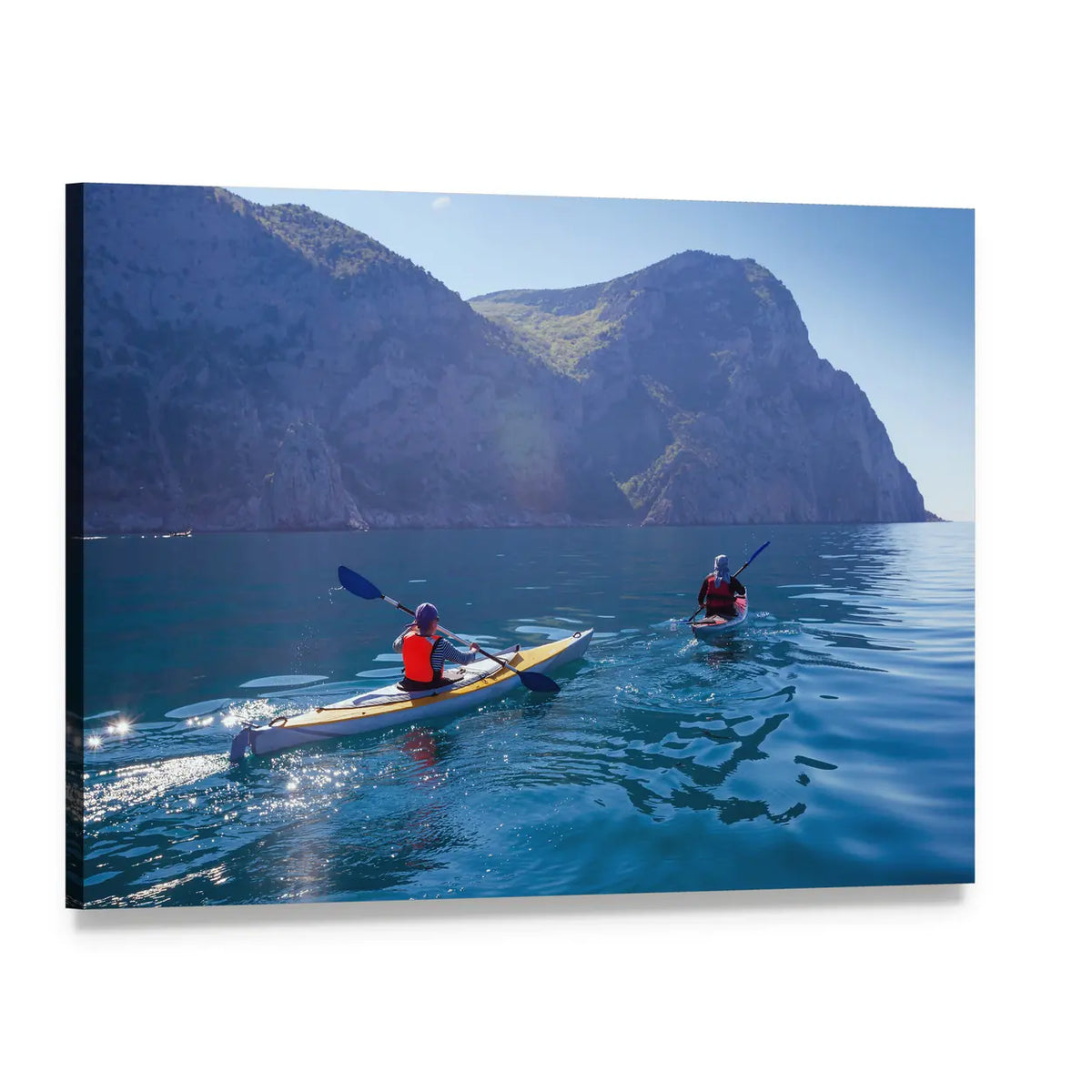 Kayaker in Orange Vest by Coastal Cliffs Canvas Wall Art, single panel gallery wrapped canvas, angled product view