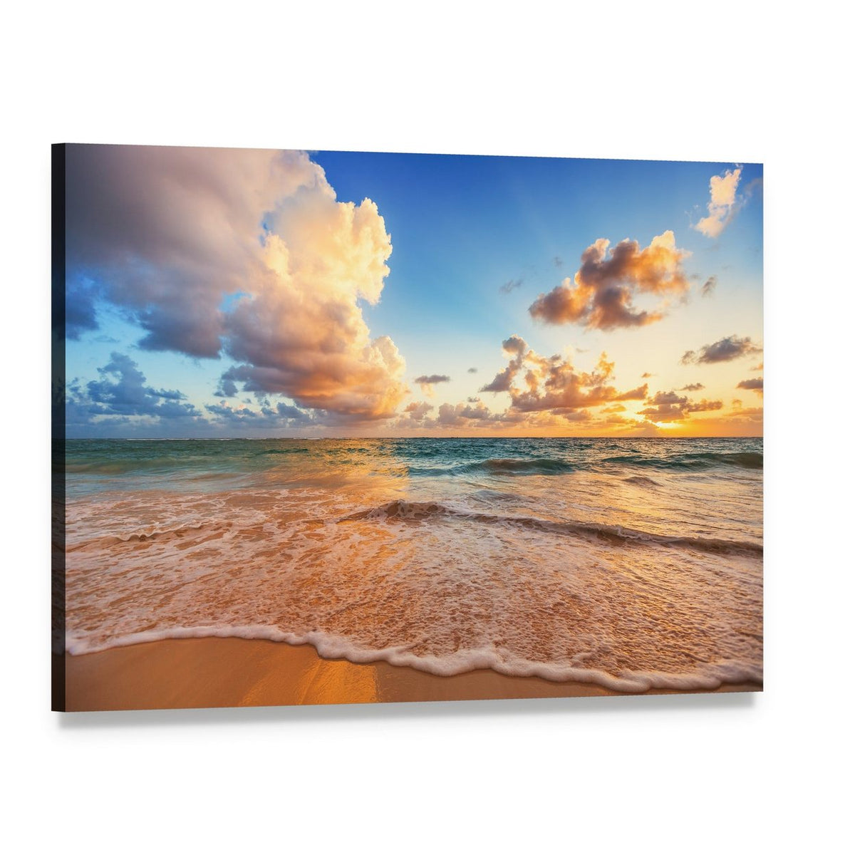 Cloudscape Over Caribbean Sea Canvas Wall Art, single panel gallery wrapped canvas, angled product view