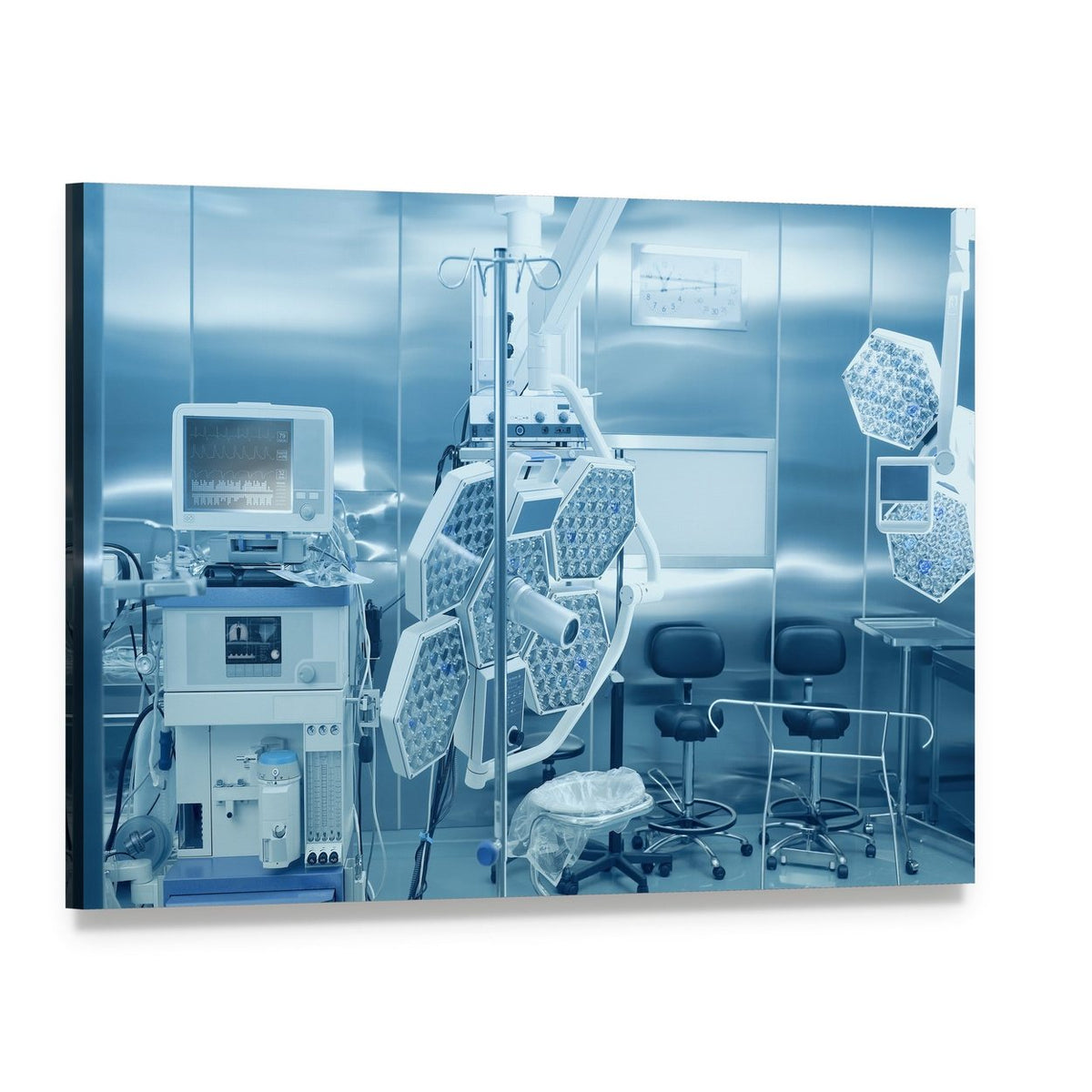 Operating Room Surgical Lights and Equipment Canvas Wall Art, single panel gallery wrapped canvas, angled product view