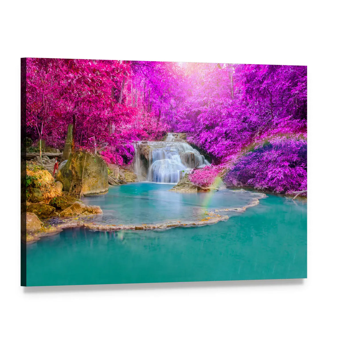 Erawan Waterfall with Turquoise Pools Canvas Wall Art, single panel gallery wrapped canvas, angled product view