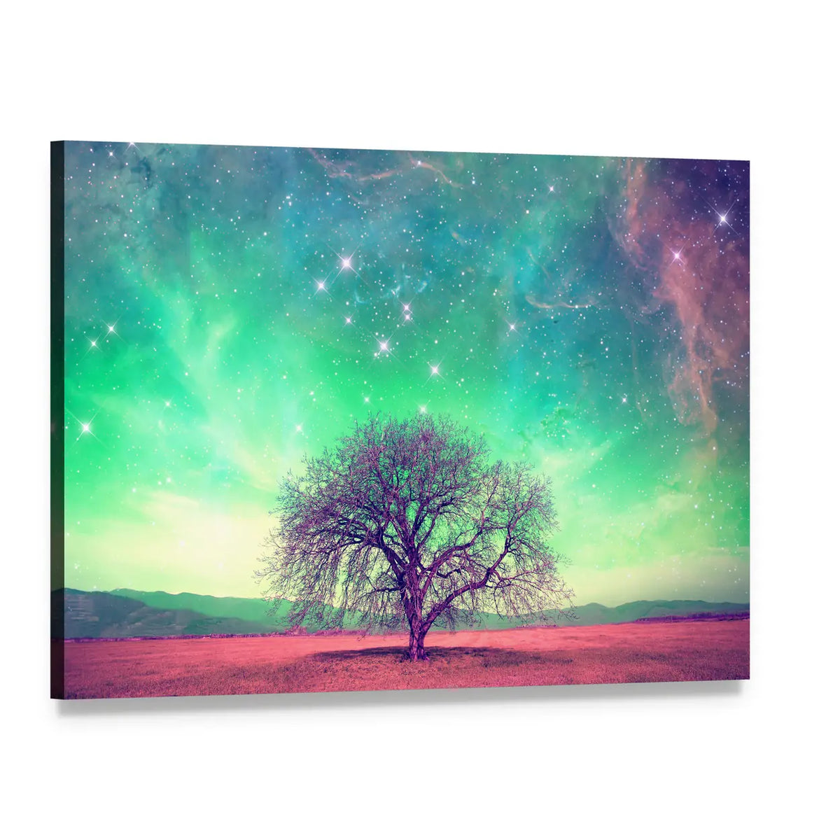 Red Alien Landscape with Solitary Tree Canvas Wall Art, single panel gallery wrapped canvas, angled product view