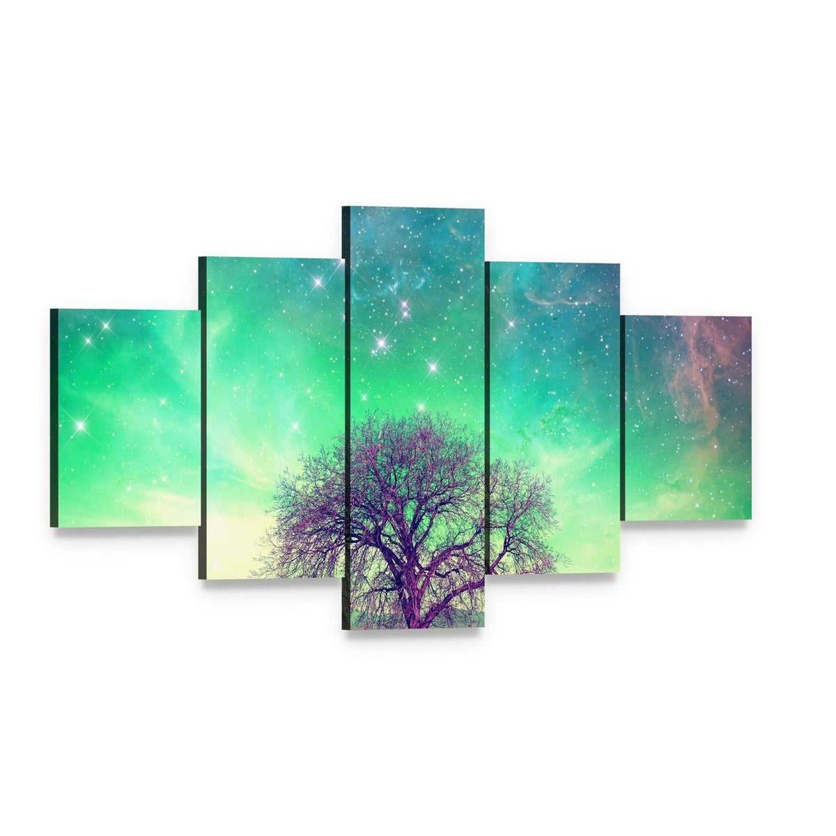 Red Alien Landscape with Lone Tree Canvas Wall Art, 5 panel 5 Star layout gallery wrapped canvas set, angled product view