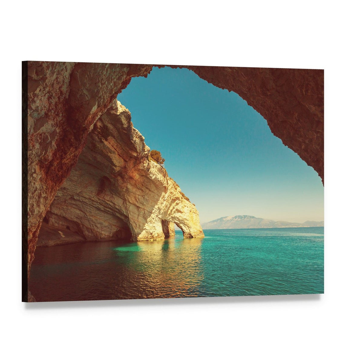 Zakynthos Rock Archway and Calm Sea Canvas Wall Art, single panel gallery wrapped canvas, angled product view