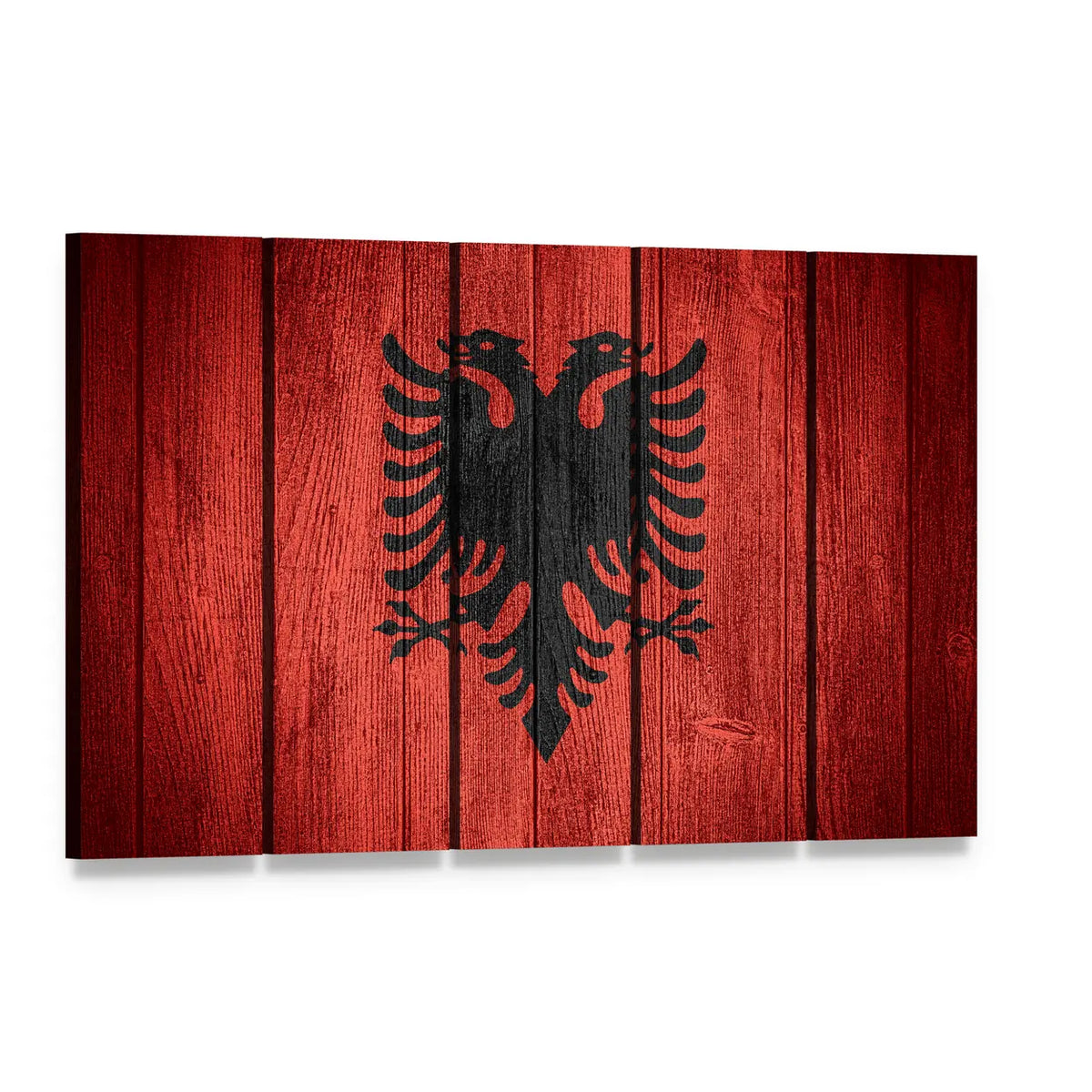 Albanian Flag on Wooden Planks Canvas Wall Art, 5 panel 5 Horizontal layout gallery wrapped canvas set, angled product view