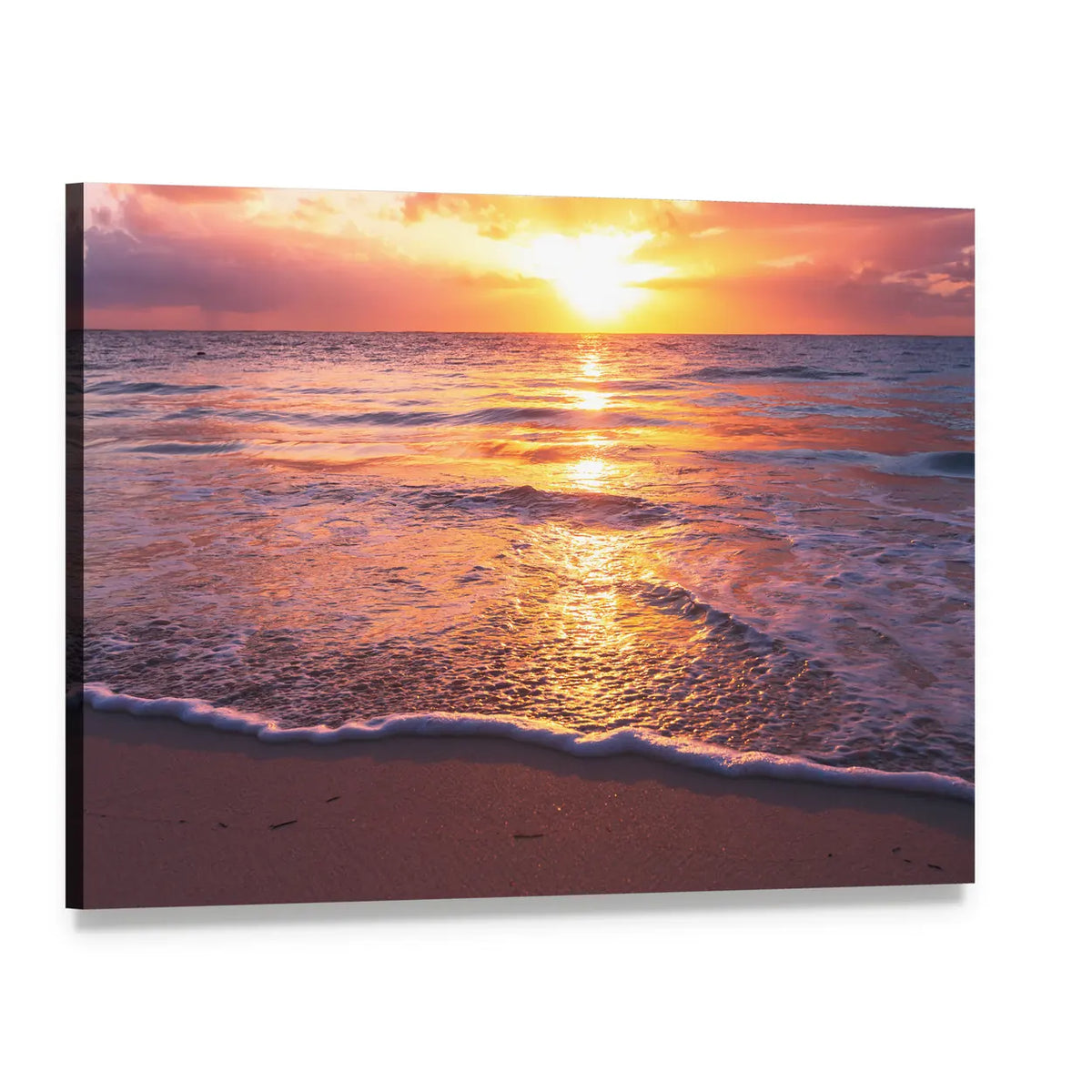 Golden Hour Sea Sunset Canvas Wall Art, single panel gallery wrapped canvas, angled product view