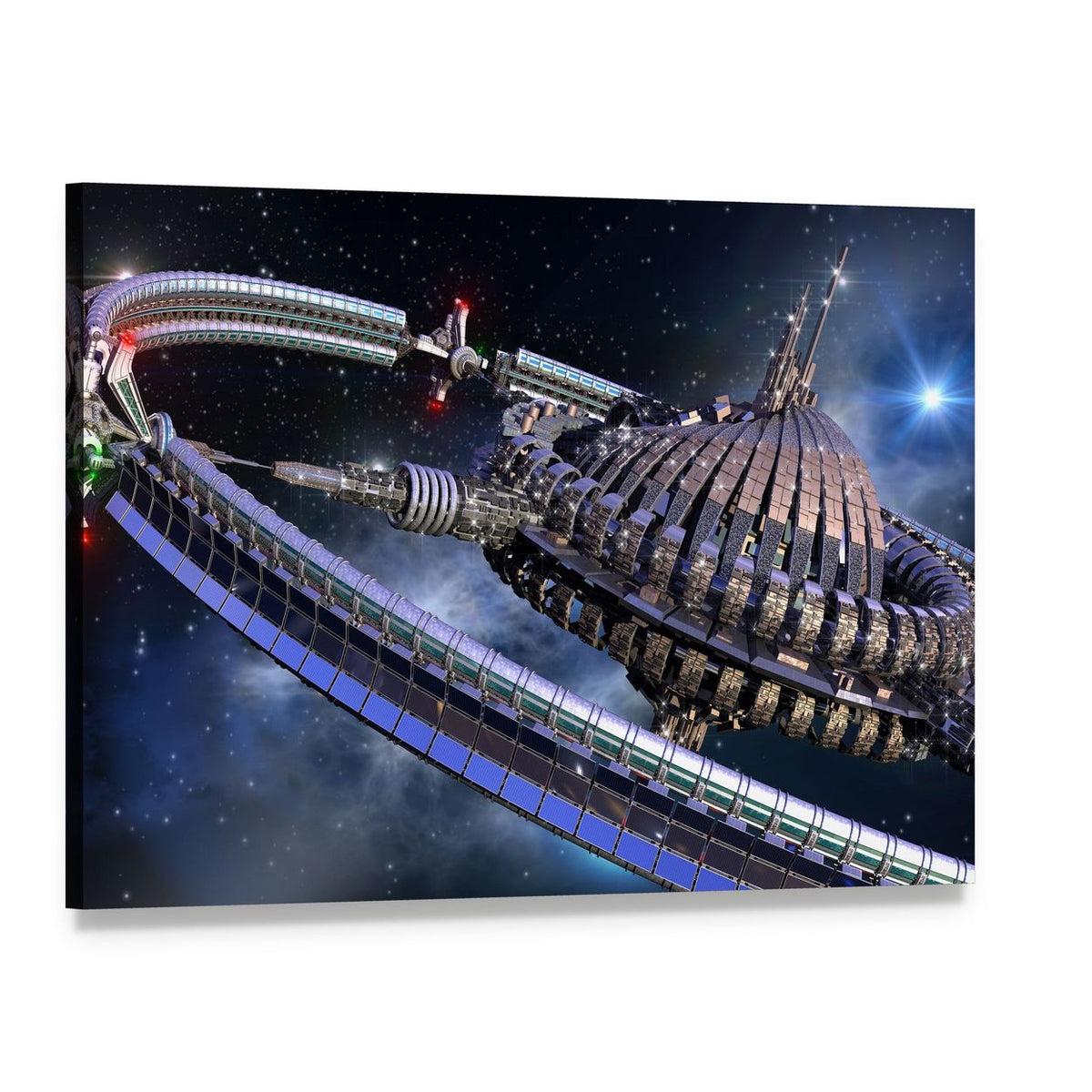 Spherical Spaceship with Gravitation Wheel Canvas Wall Art, single panel gallery wrapped canvas, angled product view