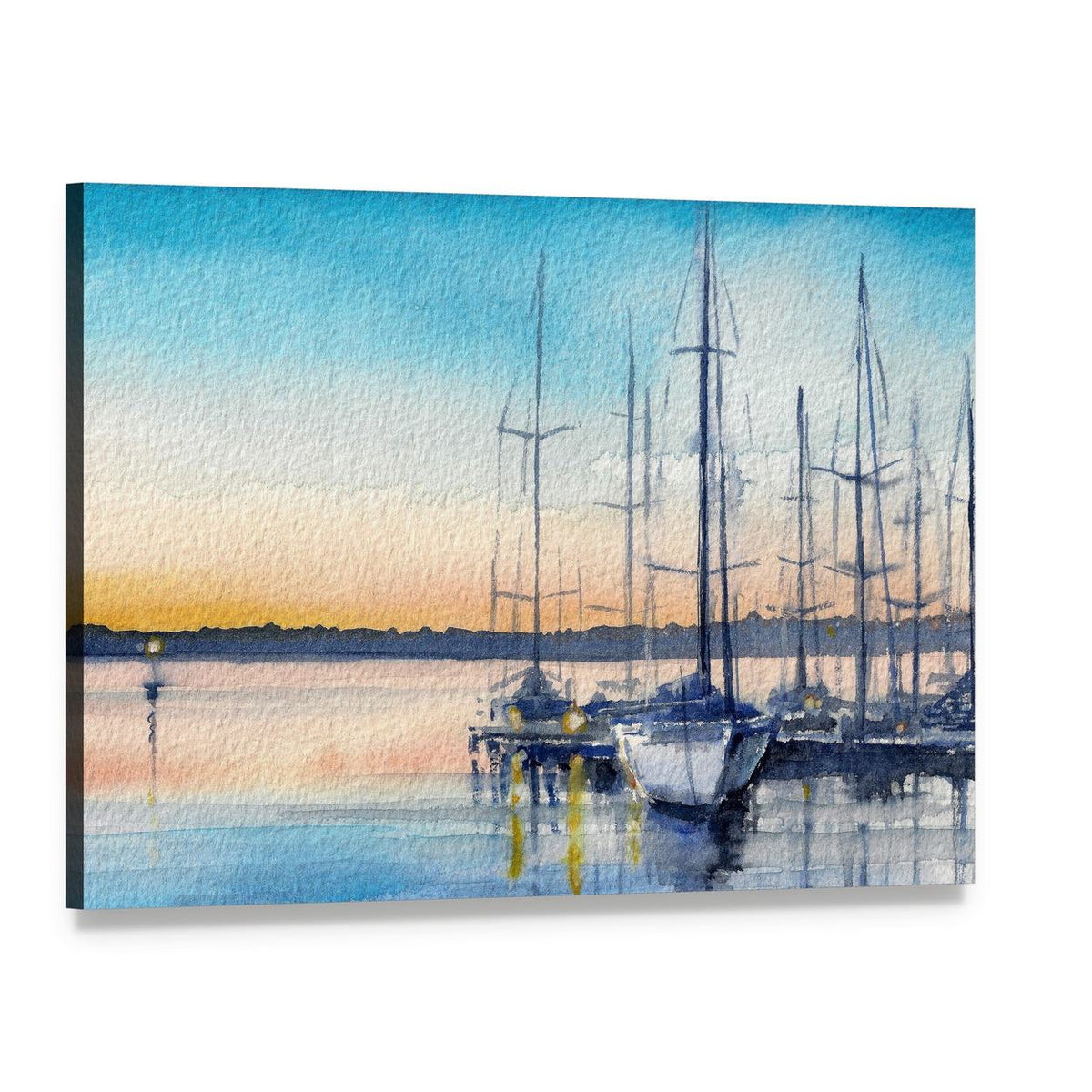 Summer Landscape with Sailboats in Bay Canvas Wall Art, single panel gallery wrapped canvas, angled product view