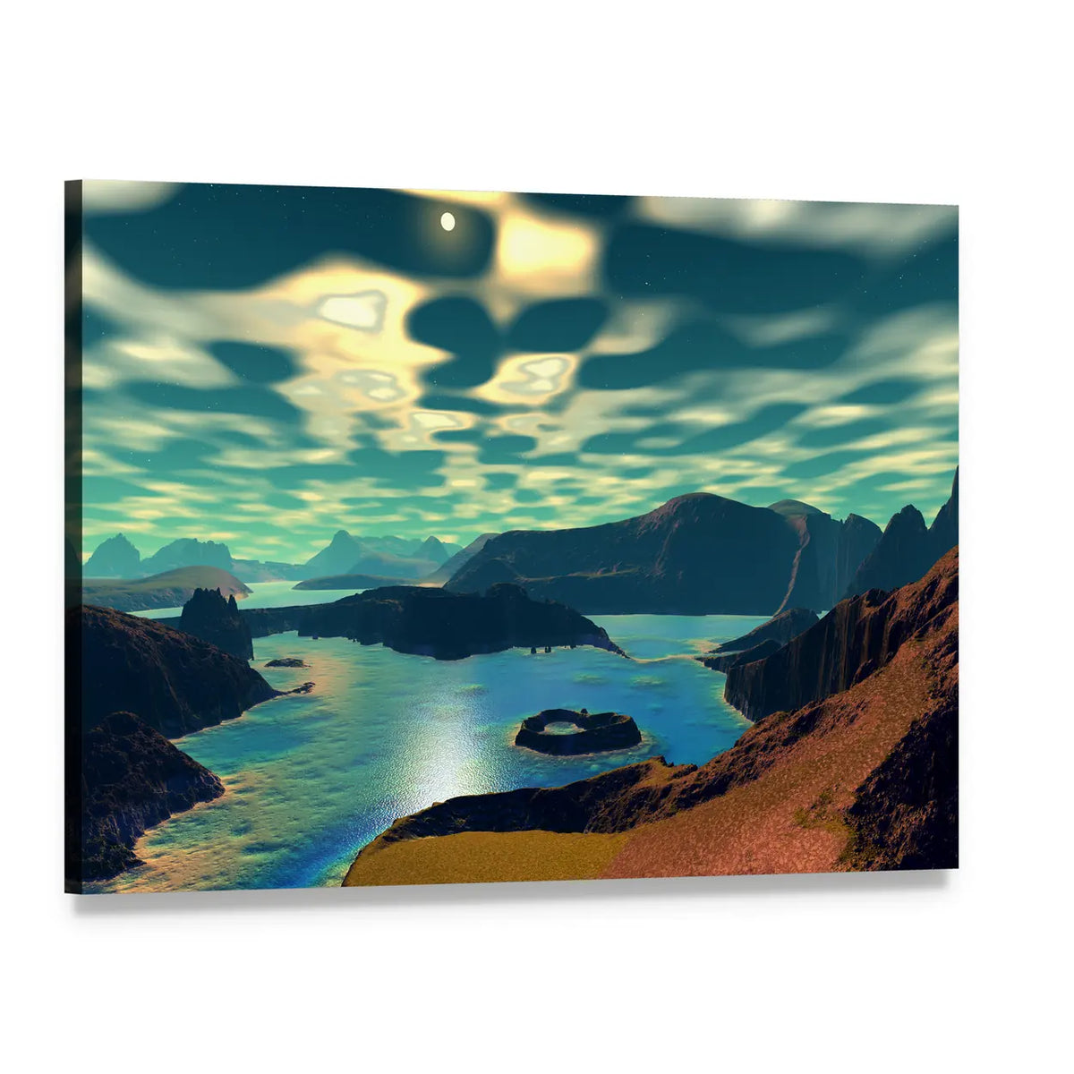Alien Bay on a Distant Planet Canvas Wall Art, single panel gallery wrapped canvas, angled product view