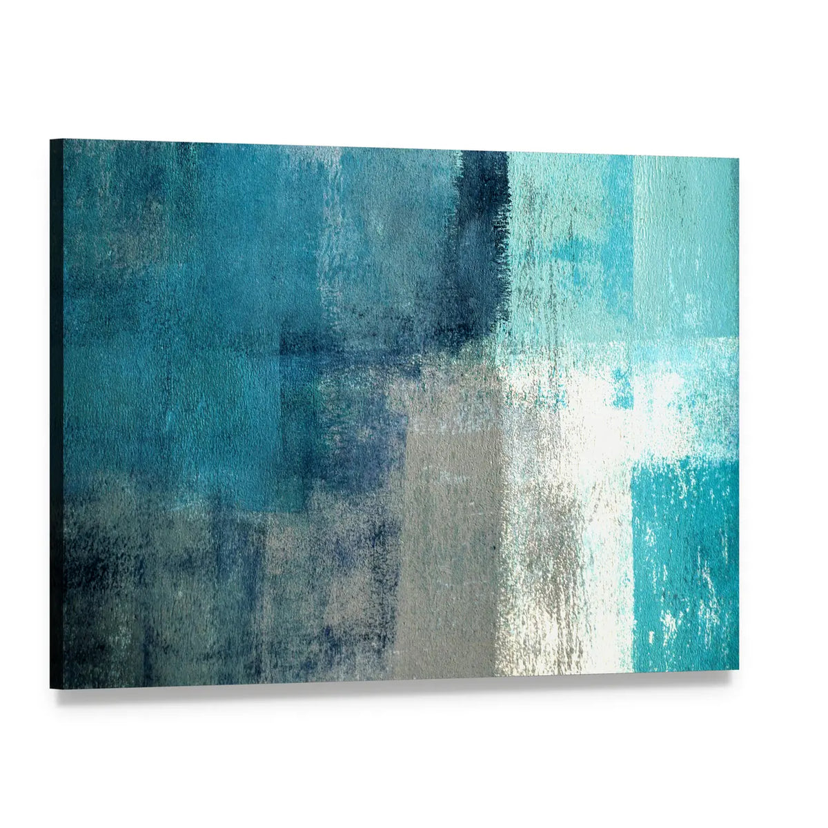 Layered Turquoise Abstract Rectangles Canvas Wall Art, single panel gallery wrapped canvas, angled product view