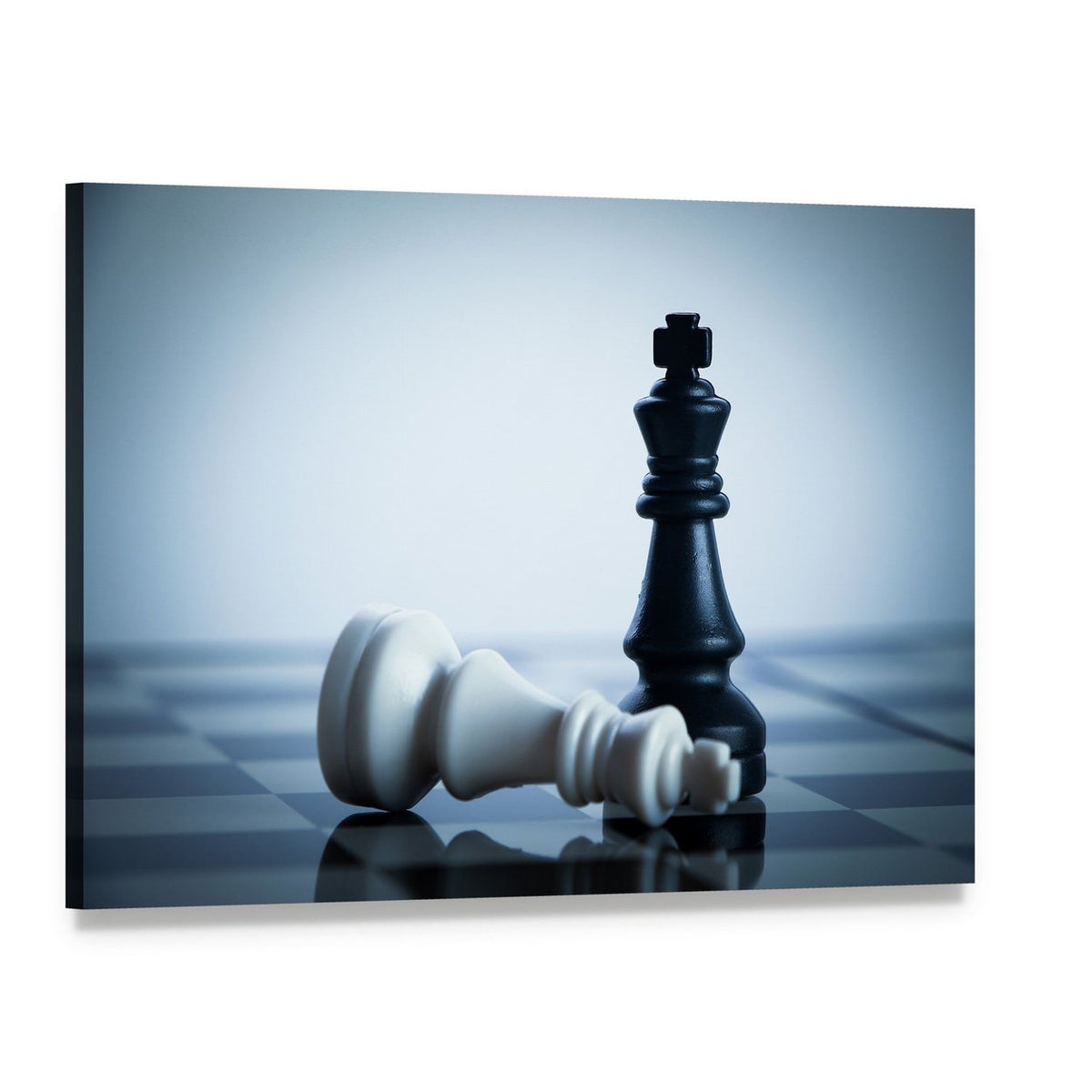 Black & White Chess Canvas Wall Art, single panel gallery wrapped canvas, angled product view