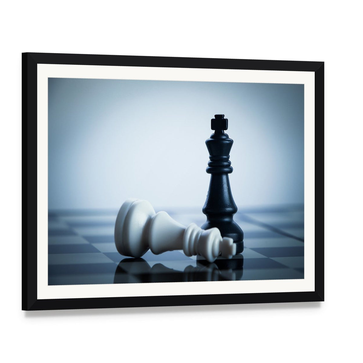 Black & White Chess Canvas Wall Art, framed print with white mat and black frame, angled product view