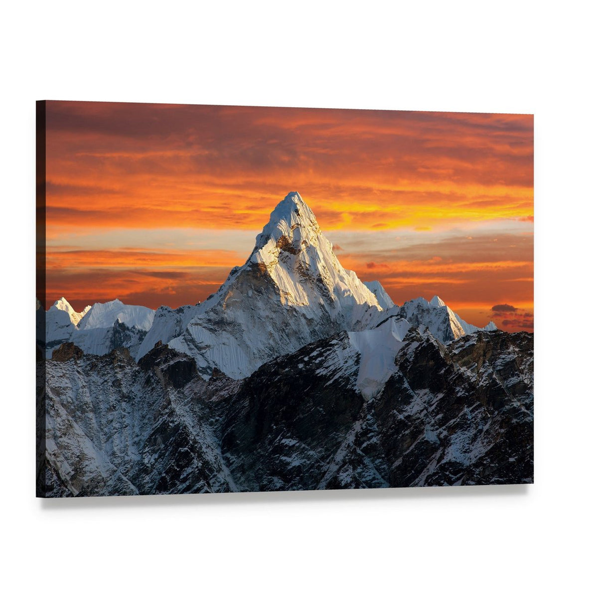 Ama Dablam Evening View Canvas Wall Art, single panel gallery wrapped canvas, angled product view