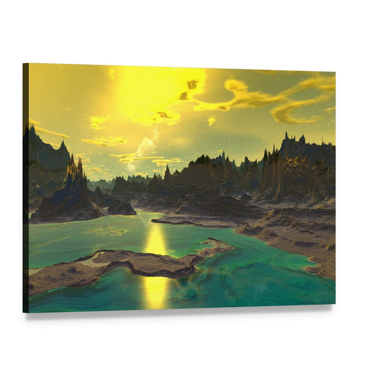 Rocky Alien Planet Canvas Wall Art, single panel gallery wrapped canvas, angled product view