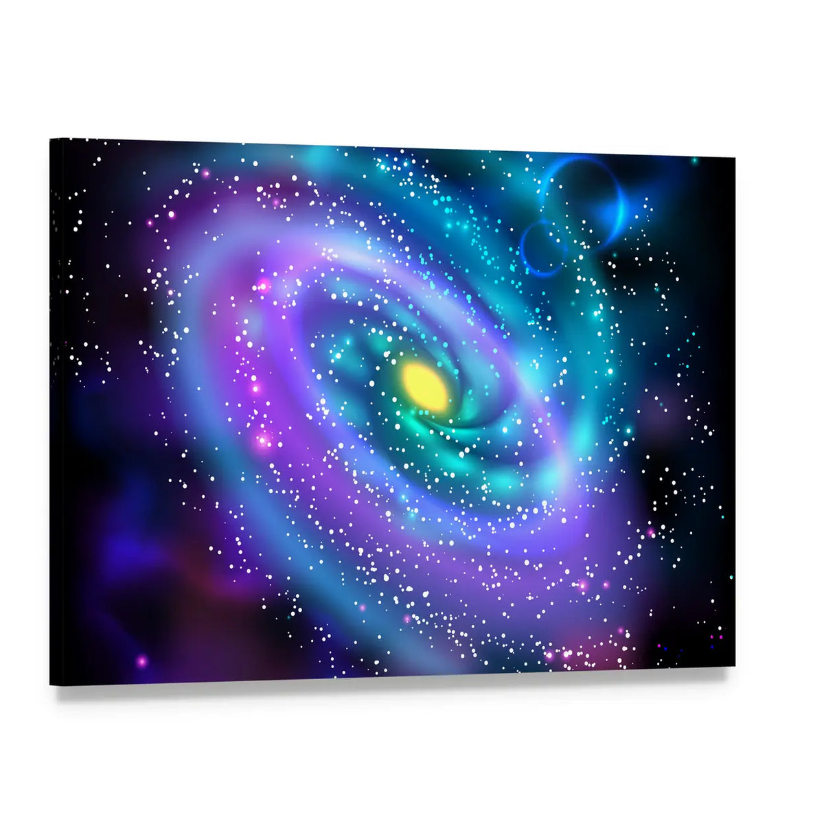 Luminous Spiral Galaxy Canvas Wall Art, single panel gallery wrapped canvas, angled product view